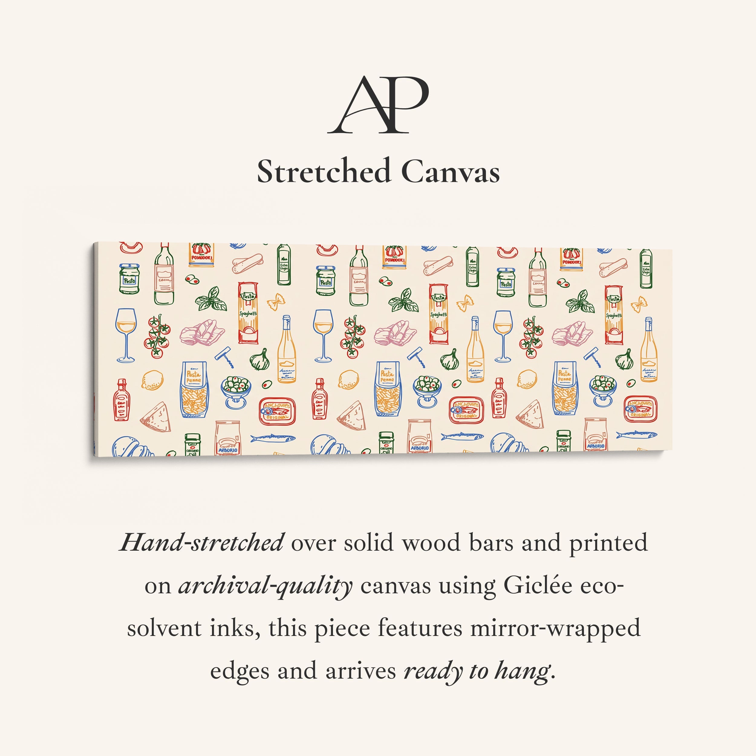 Panoramic Wall Art Italian Food Line Pattern Long Canvas For Kitchen