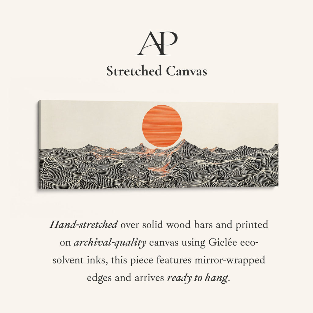 Horizontal Wall Art Stylised Ocean Waves Long Canvas For Bedroom