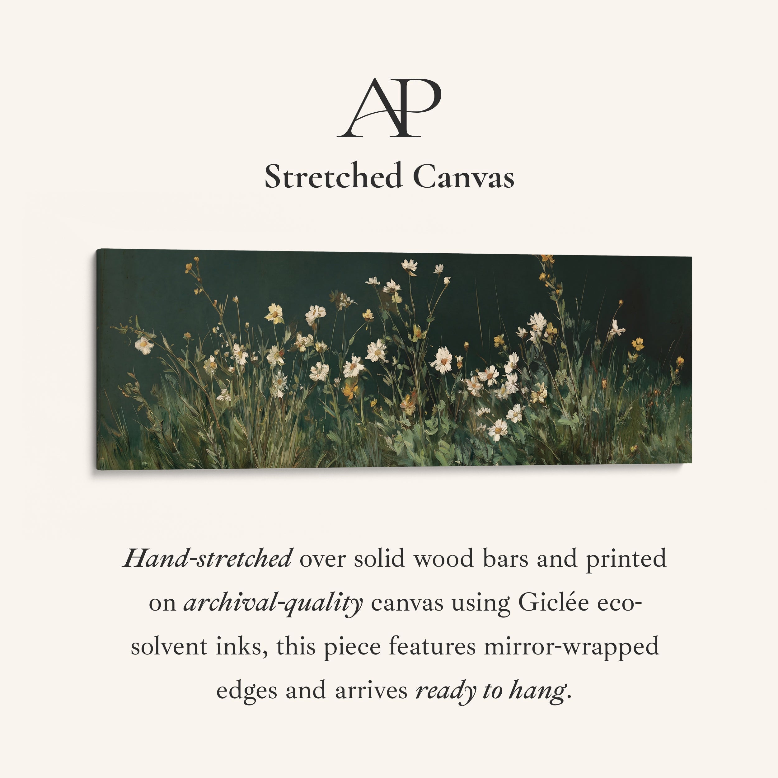 Long Framed Canvas White Wildflowers Long Canvas For Living Room