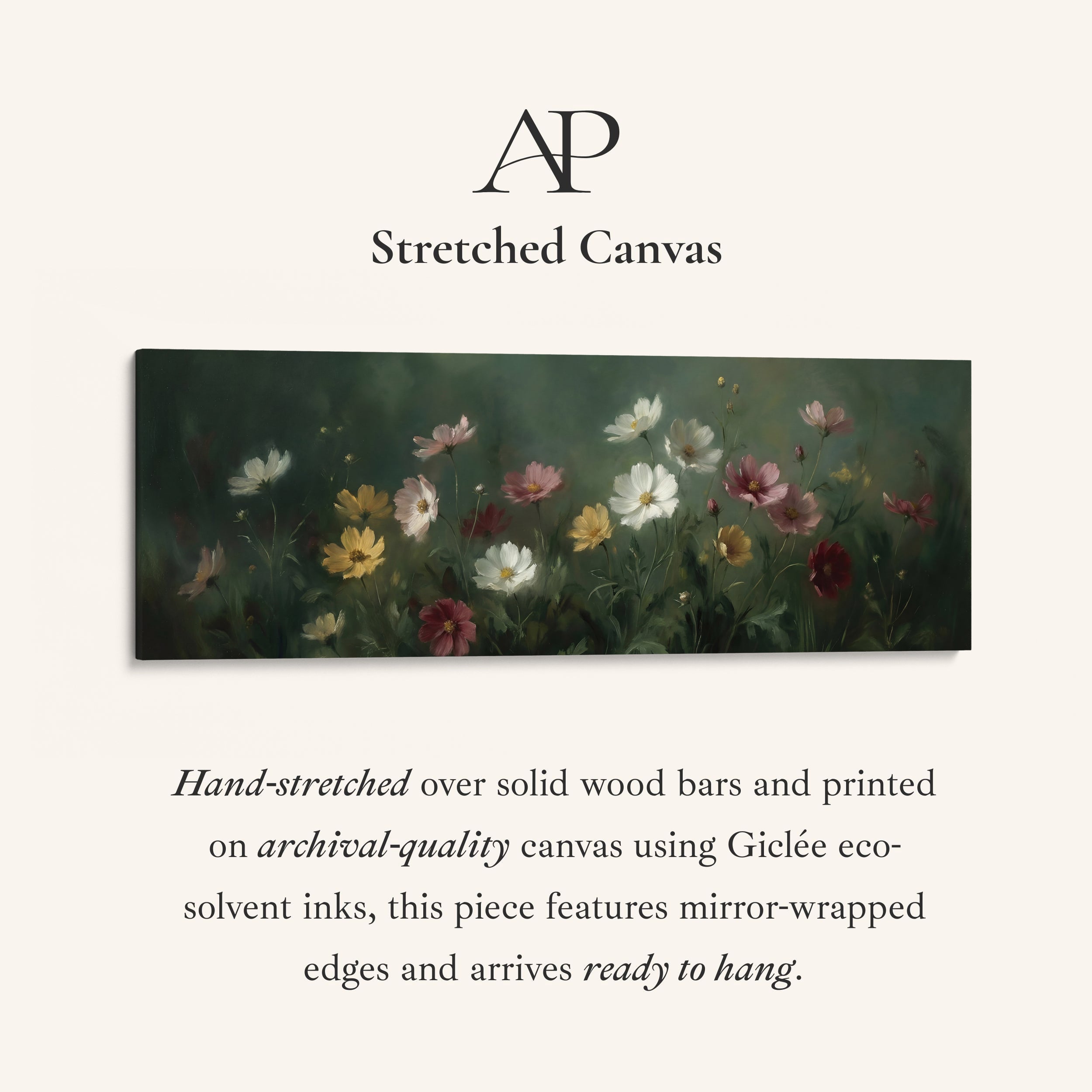 Panoramic Wall Art Moody Floral Meadow Long Canvas For Living Room