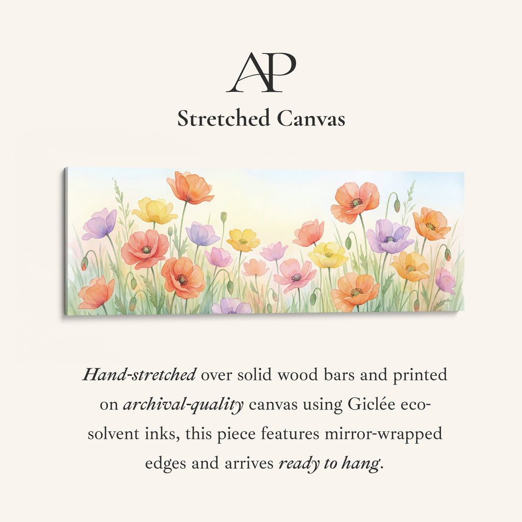 Long Narrow Canvas Soft Pastel Poppies Long Canvas For Bedroom