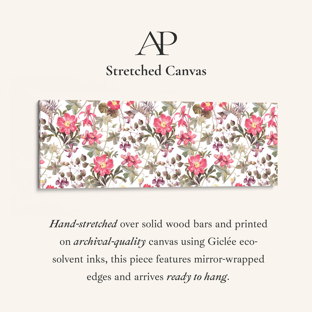 Wide Wall Art Vintage Botanical Floral Pattern Long Canvas For Living Room