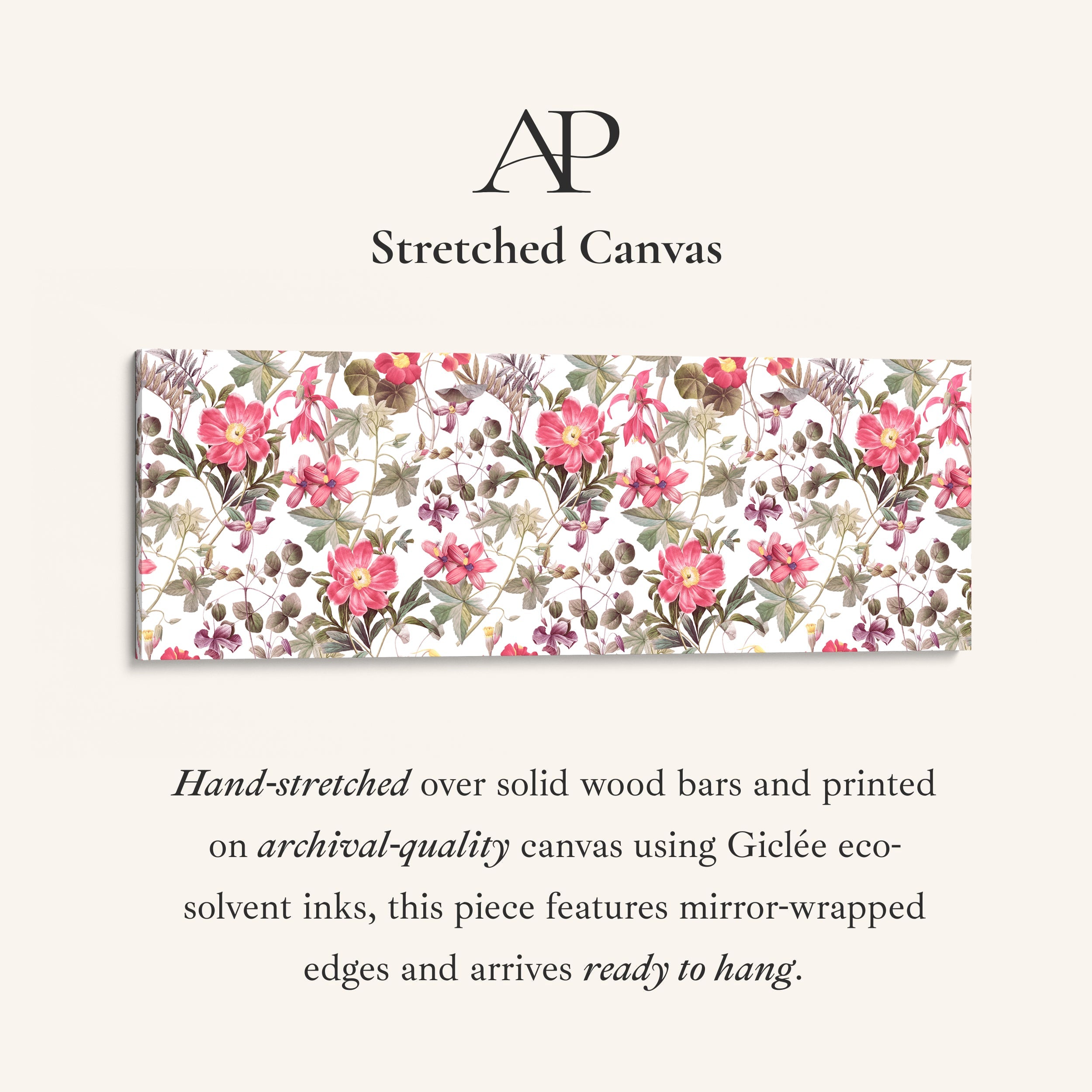 Wide Wall Art Vintage Botanical Floral Pattern Long Canvas For Living Room