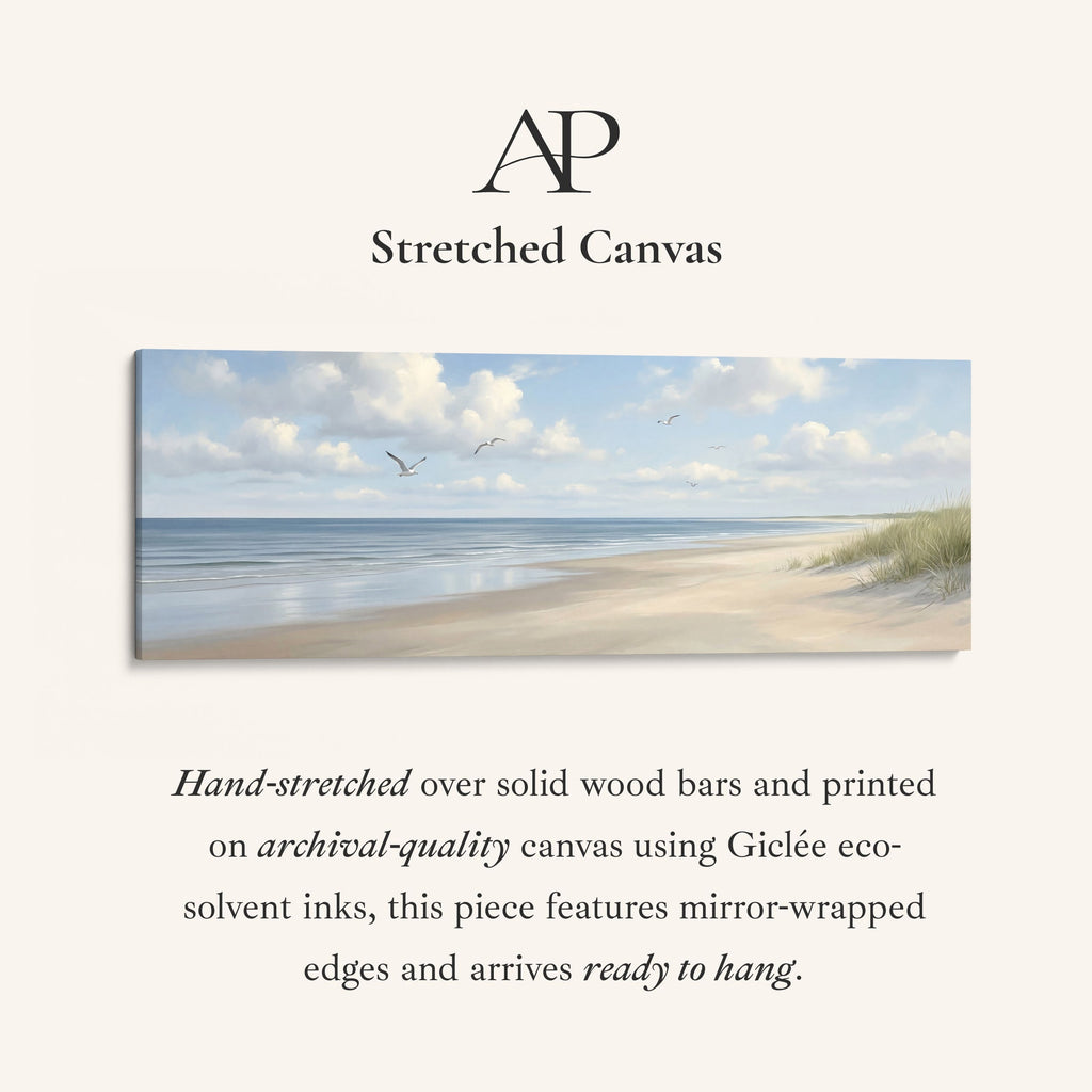 Horizontal Wall Art Calm Beach With Seagulls Panoramic Canvas Print Bedroom