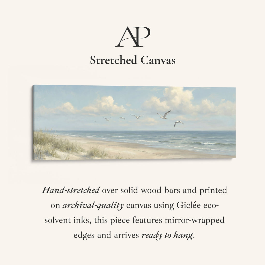 Above Bed Wall Art Coastal Dunes And Seagulls Extra Wide Canvas Living Room