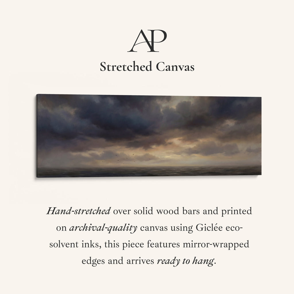 Wide Canvas Moody Sea Under Clouds Horizontal Canvas Print Hallway