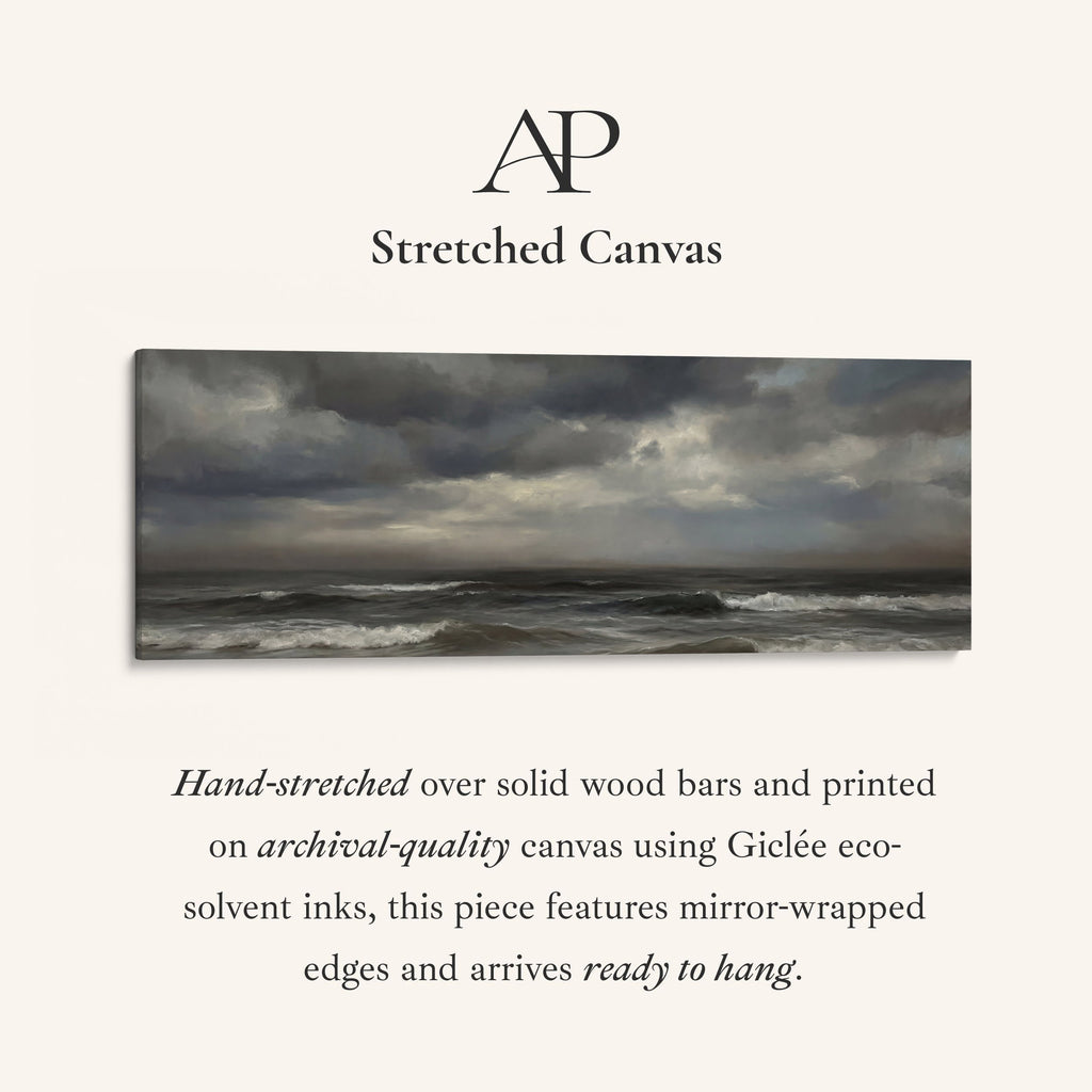 Wide Framed Canvas Breaking Waves Under Clouds Oversized Wall Decor Bedroom