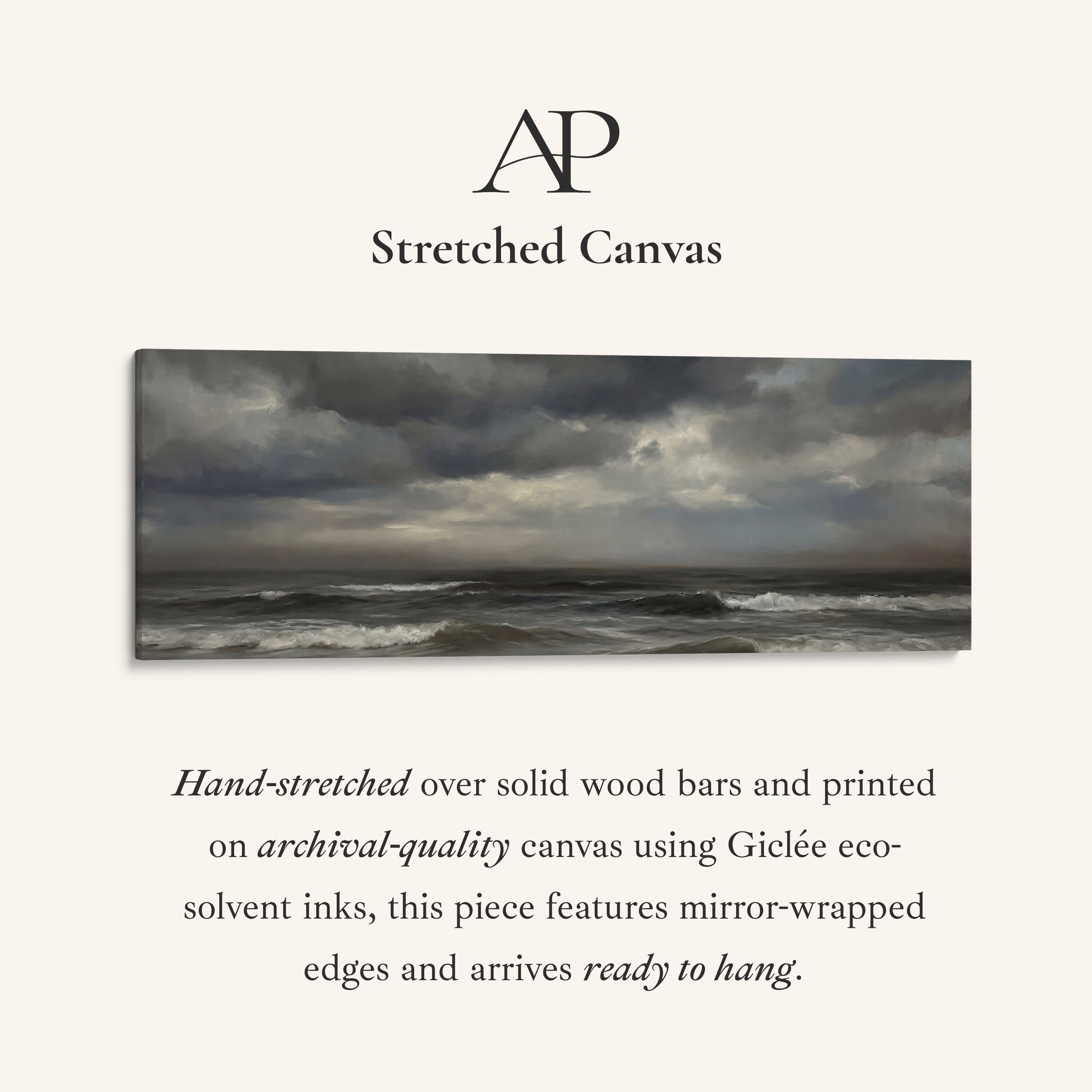 Wide Framed Canvas Breaking Waves Under Clouds Oversized Wall Decor Bedroom