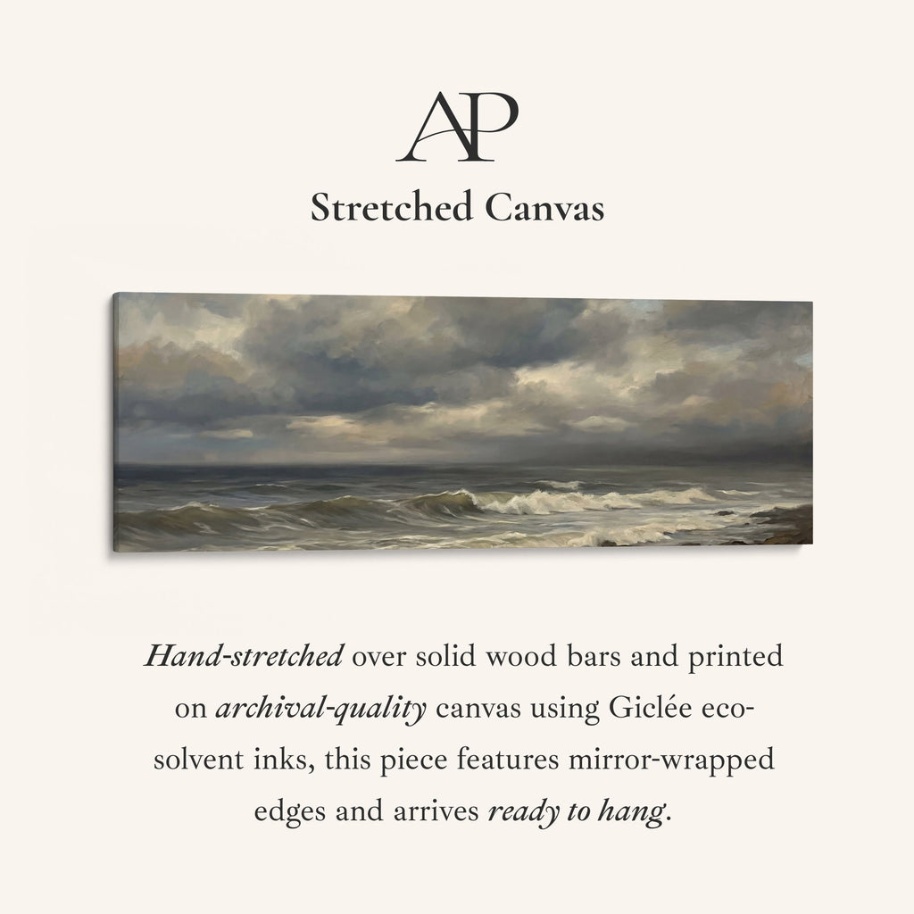 Long Wall Art Rolling Waves And Dark Sky Panoramic Canvas Print Living Room