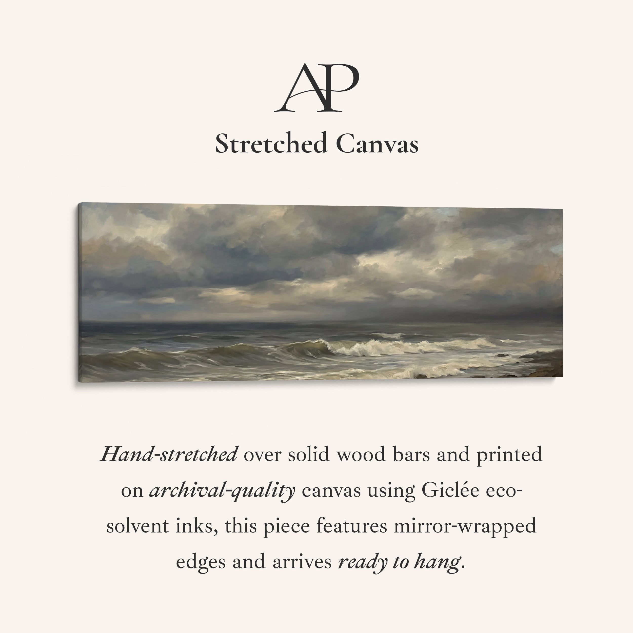 Long Wall Art Rolling Waves And Dark Sky Panoramic Canvas Print Living Room
