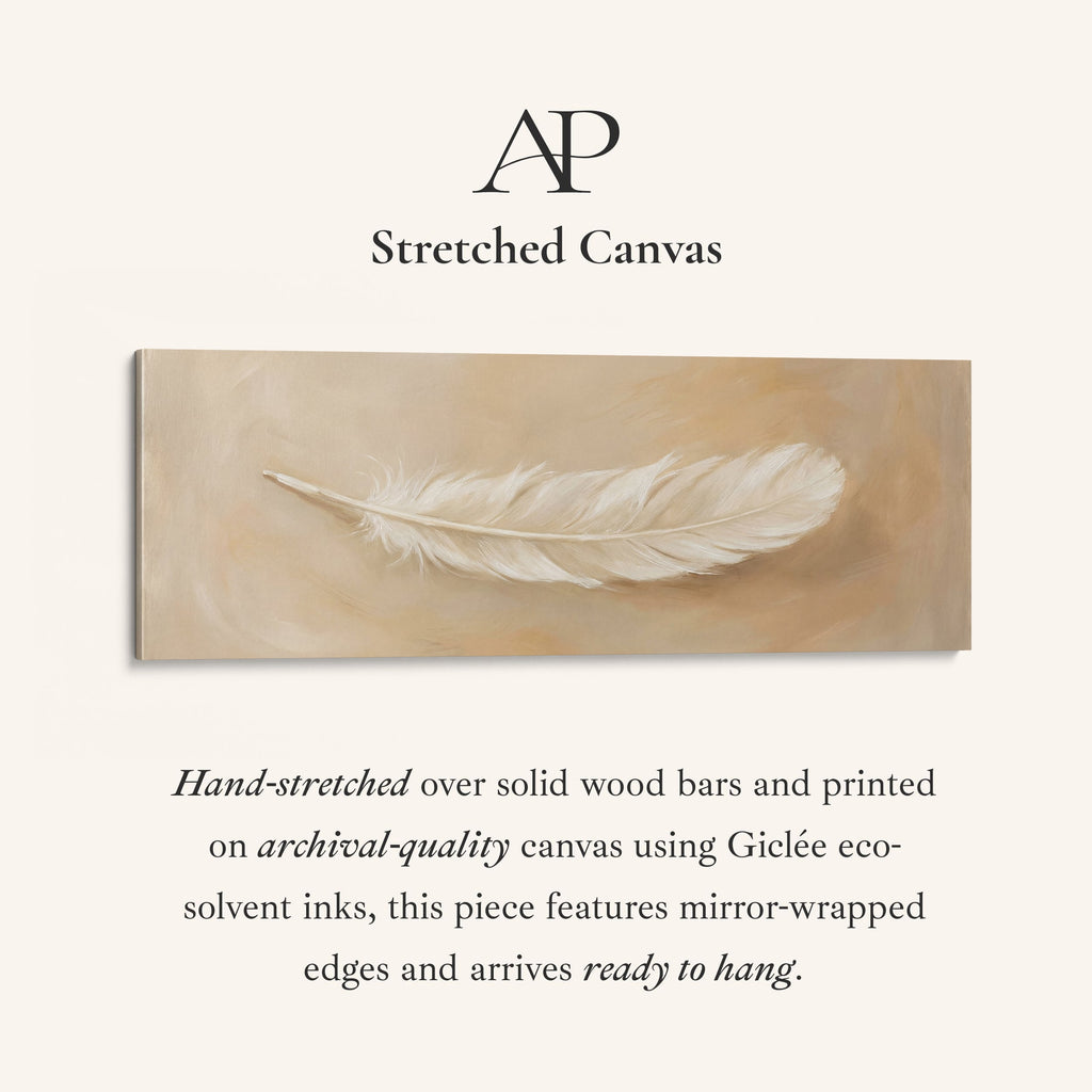 Single White Feather Above Bed Wall Art Extra Wide Canvas Bedroom