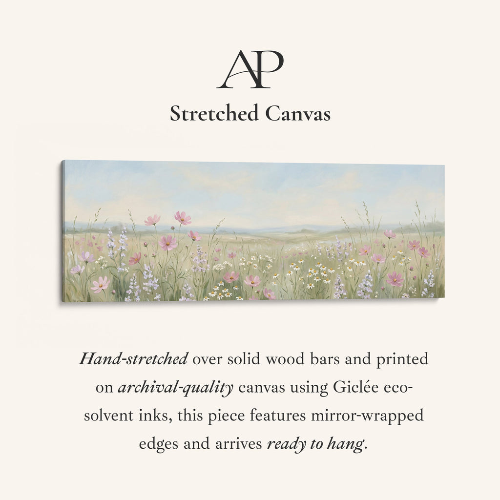Wildflower Meadow With Pink Flowers Above Soft Wall Art Statement Wall Decor Office