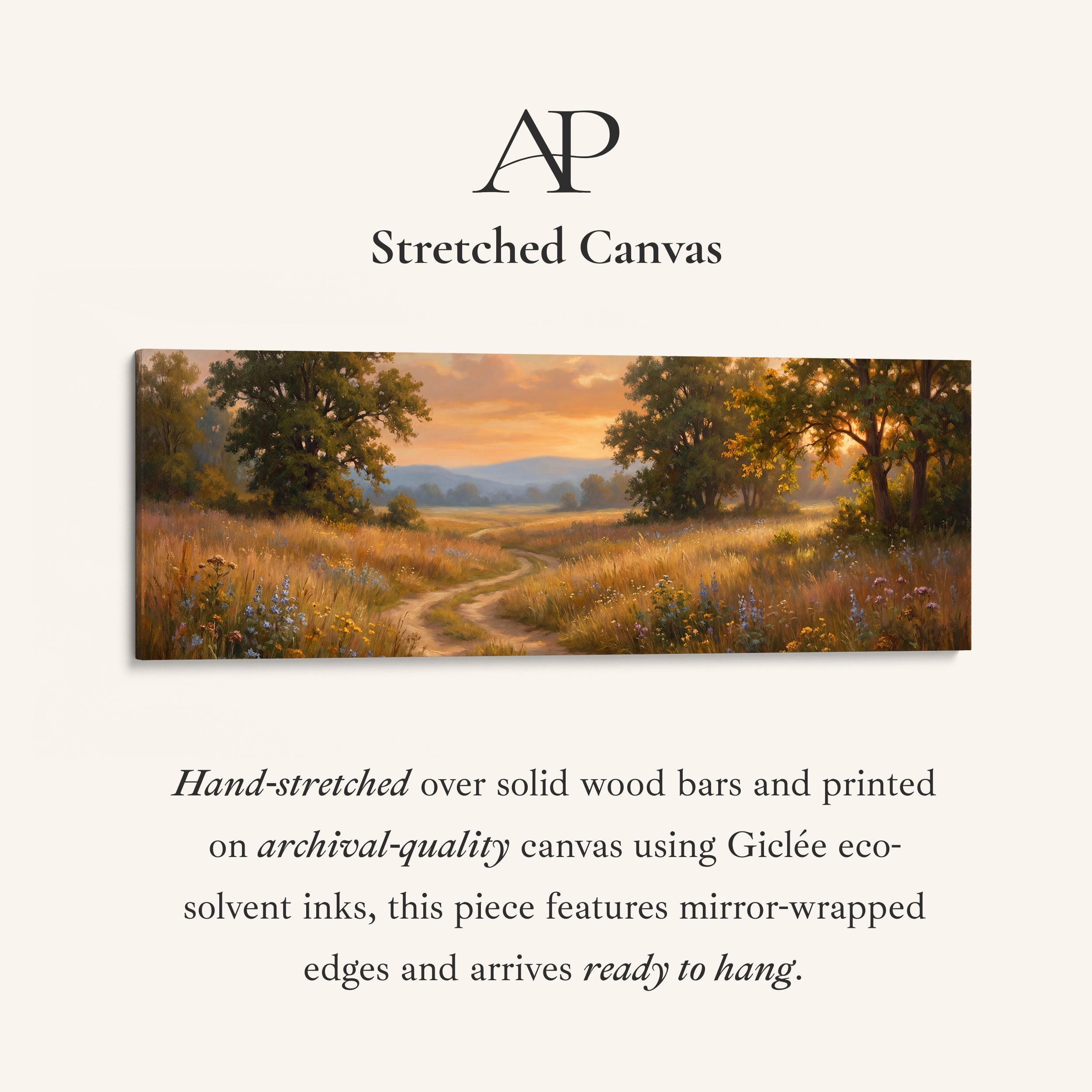Golden Field At Sunset Wide Canvas Oversized Wall Decor Hallway