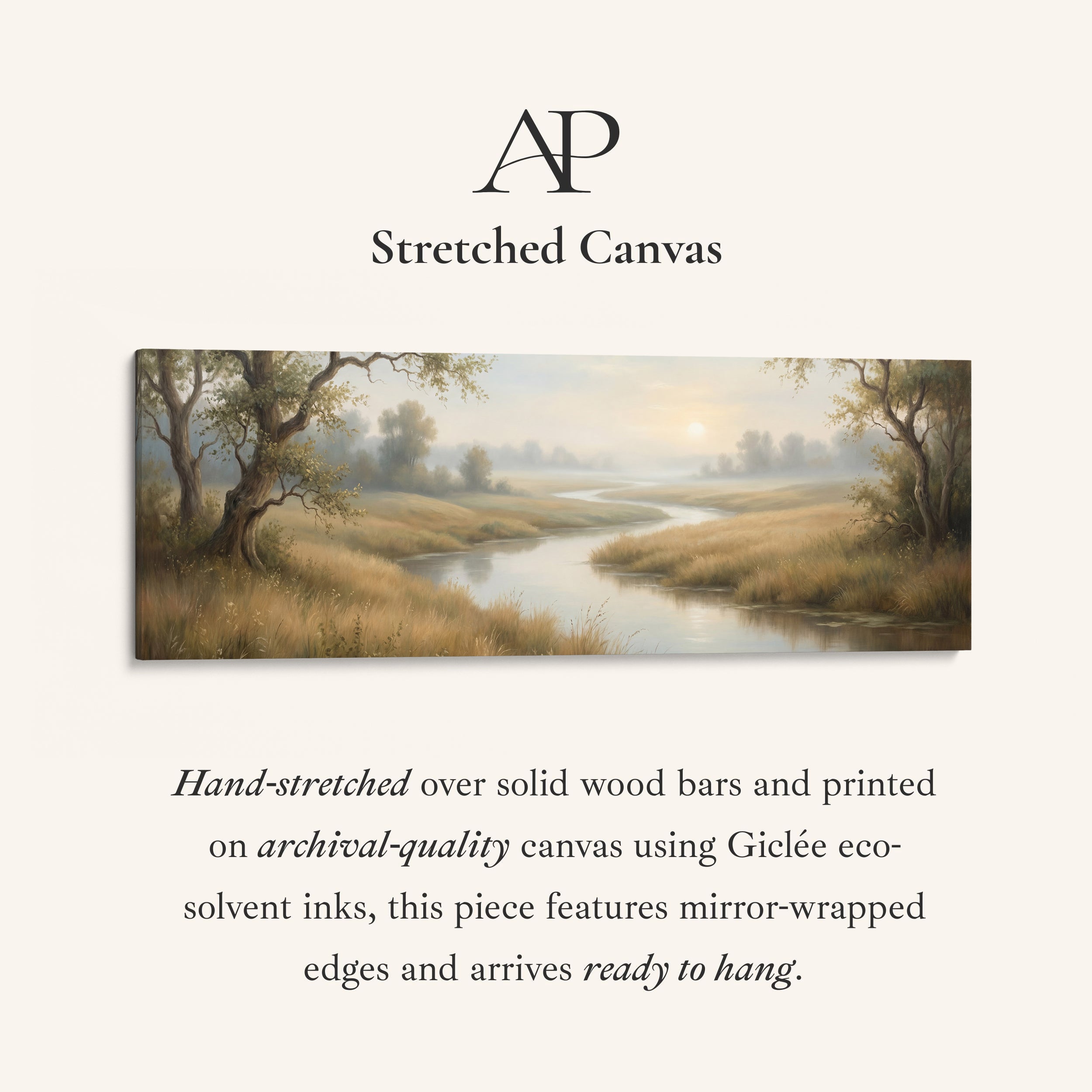 River Through Grassy Landscape Panoramic Wall Art Statement Wall Decor Living Room