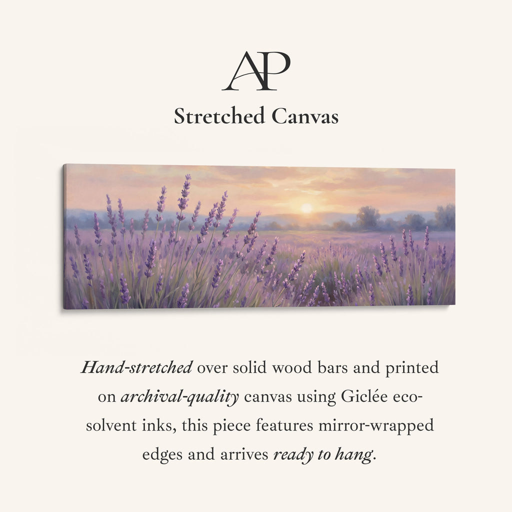 Lavender Field At Sunset Horizontal Wall Art Panoramic Canvas Print Bedroom