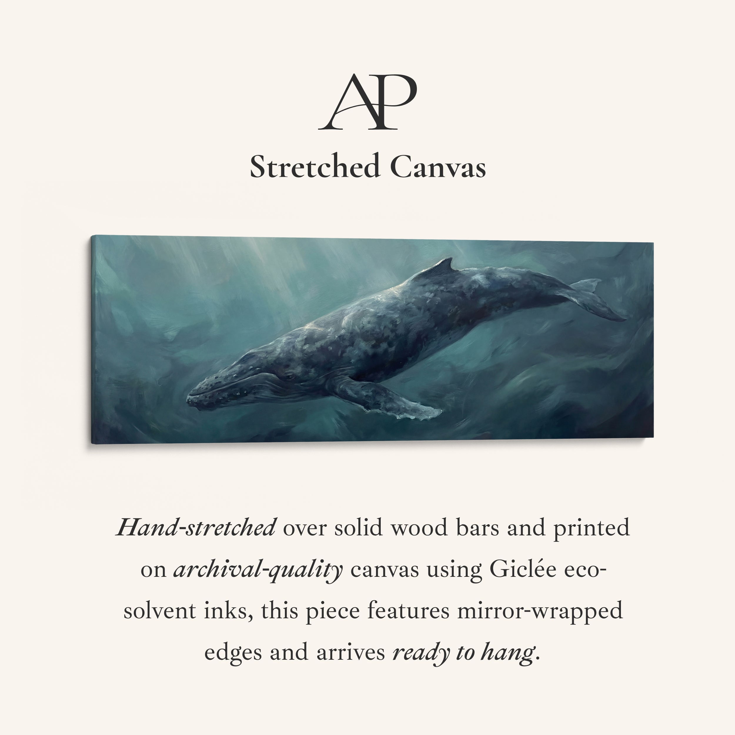Whale Underwater Above Bed Wall Art Extra Wide Canvas Living Room