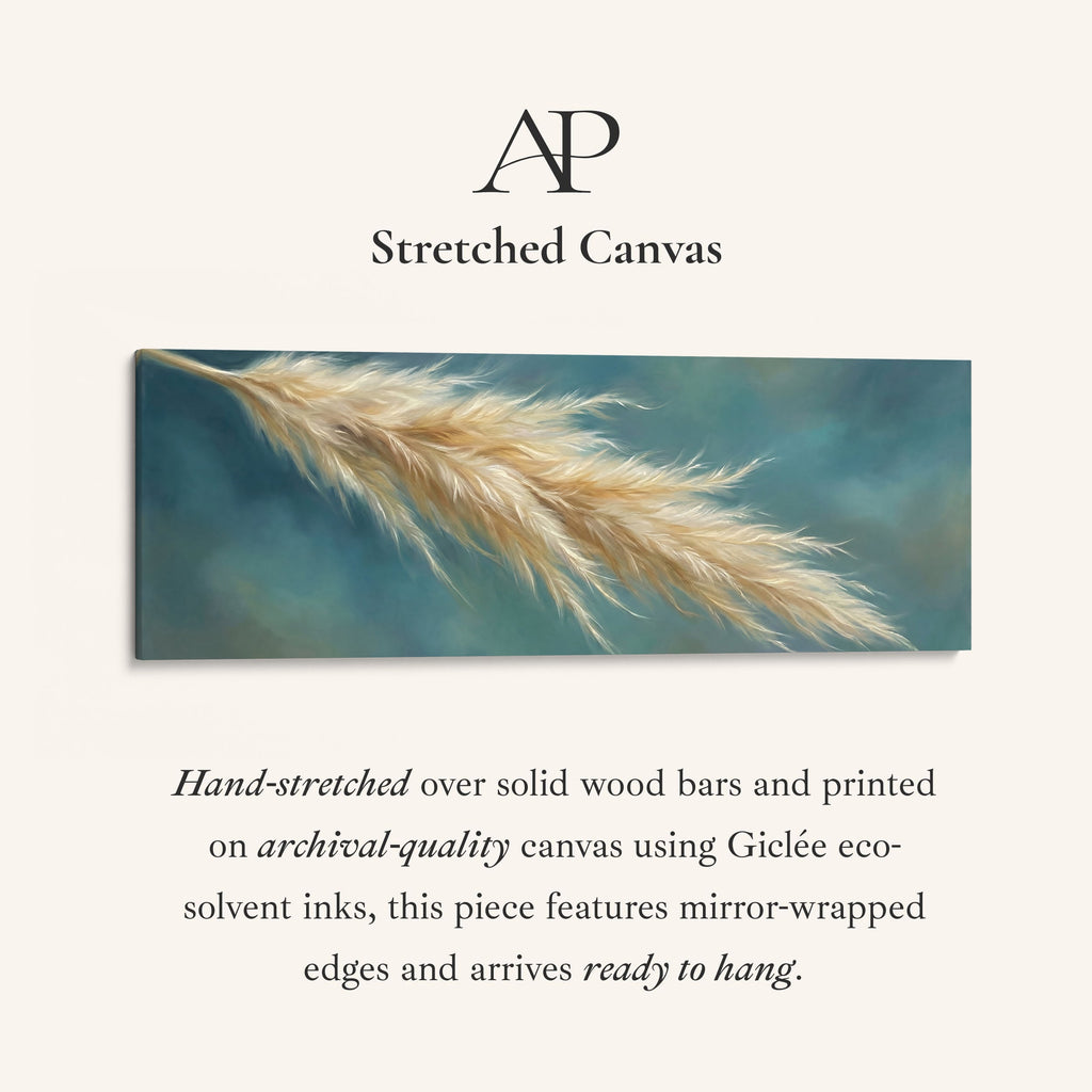 Pampas Grass On Blue Background Large Wall Art Panoramic Canvas Print Hallway