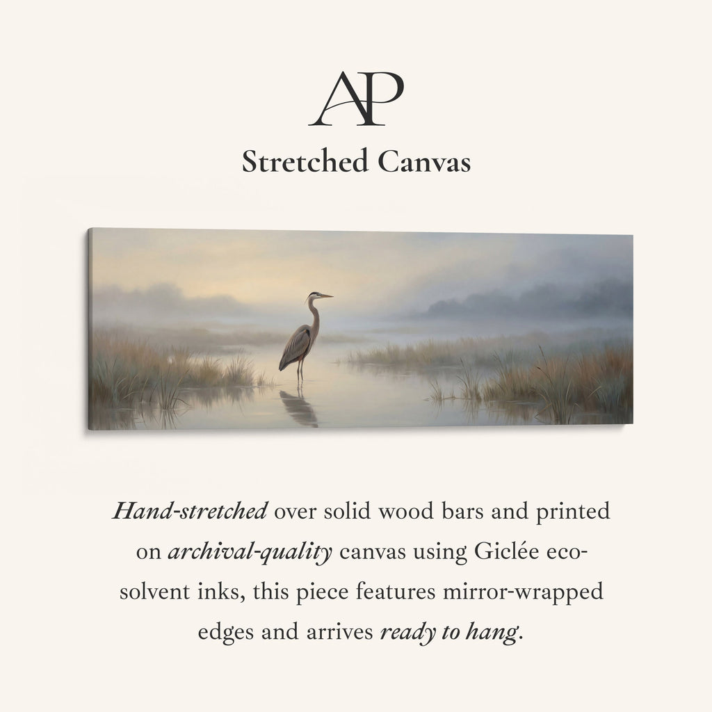 Heron In Misty Marsh Panoramic Wall Art Statement Wall Decor Office