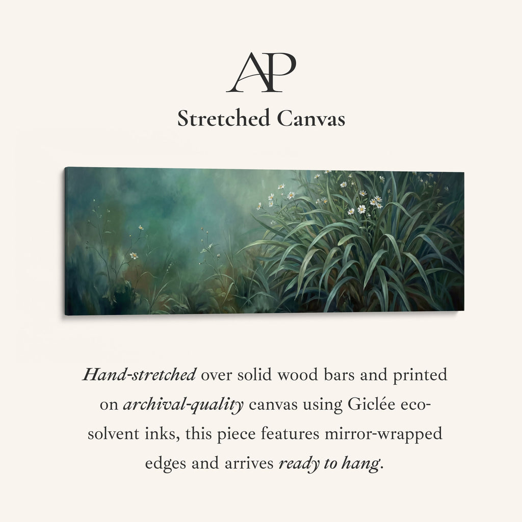 Wild Grass With White Flowers Wide Framed Canvas Extra Wide Canvas Bedroom