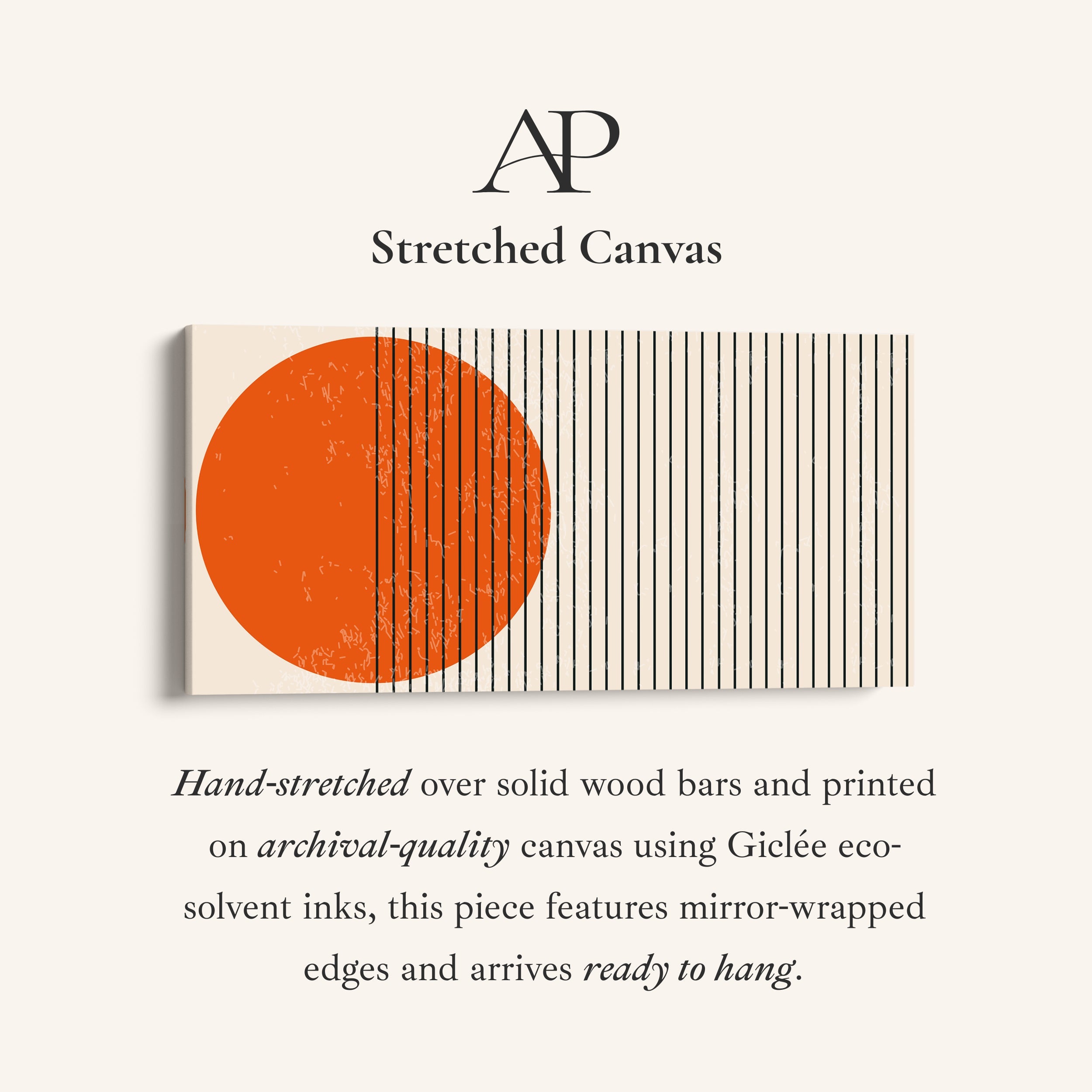 Horizontal Wall Art Orange Circle Lines Framed Canvas Print For Living Room