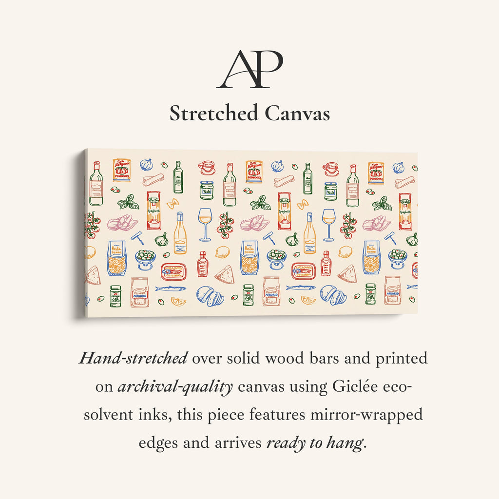 Long Wall Art Italian Food Pattern Horizontal Canvas Print For Kitchen