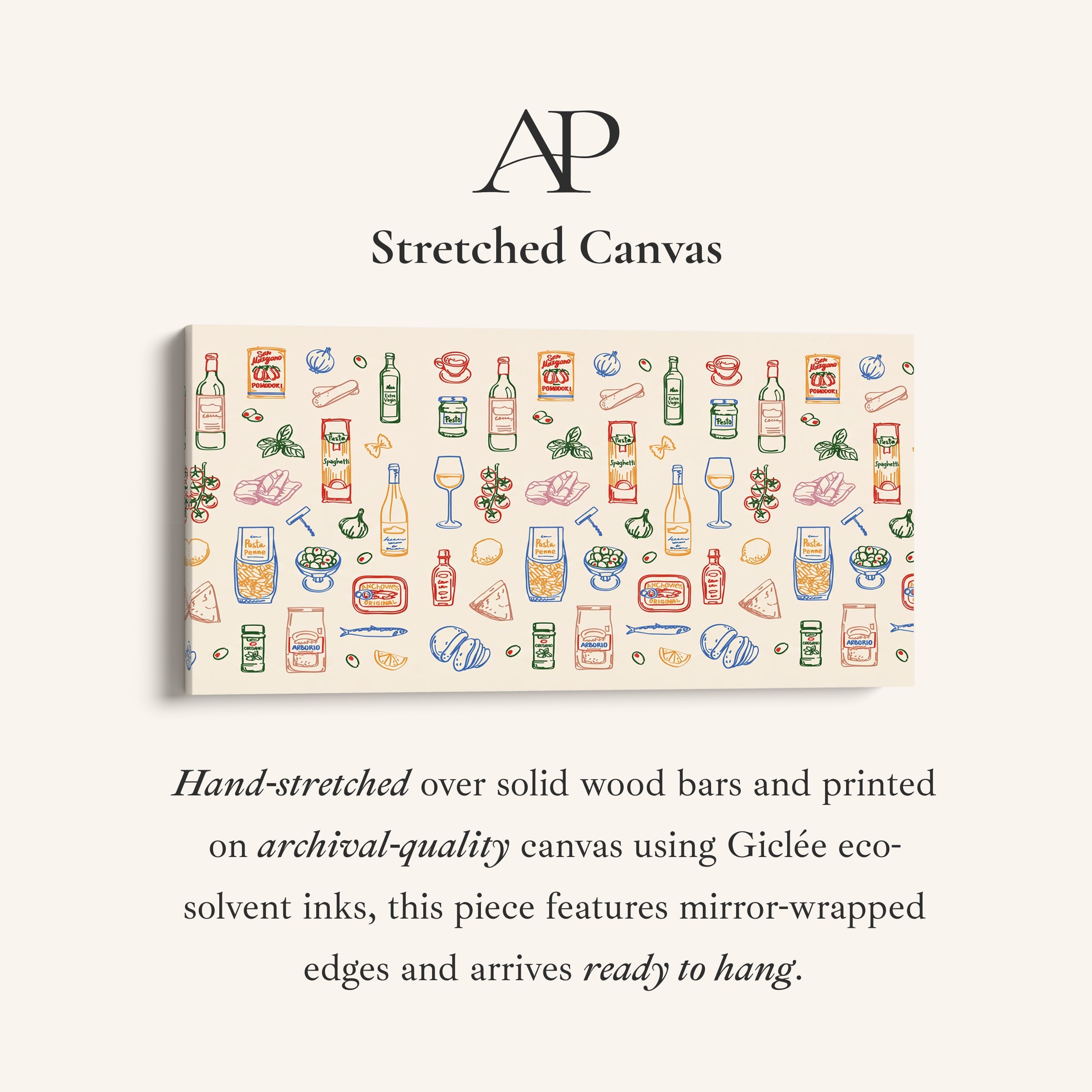 Long Wall Art Italian Food Pattern Horizontal Canvas Print For Kitchen