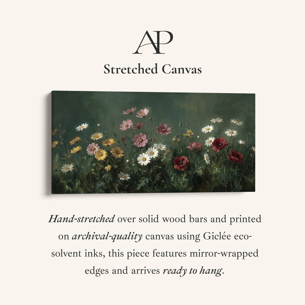 Horizontal Wall Art Mixed Meadow Flowers Horizontal Canvas Print For Living Room
