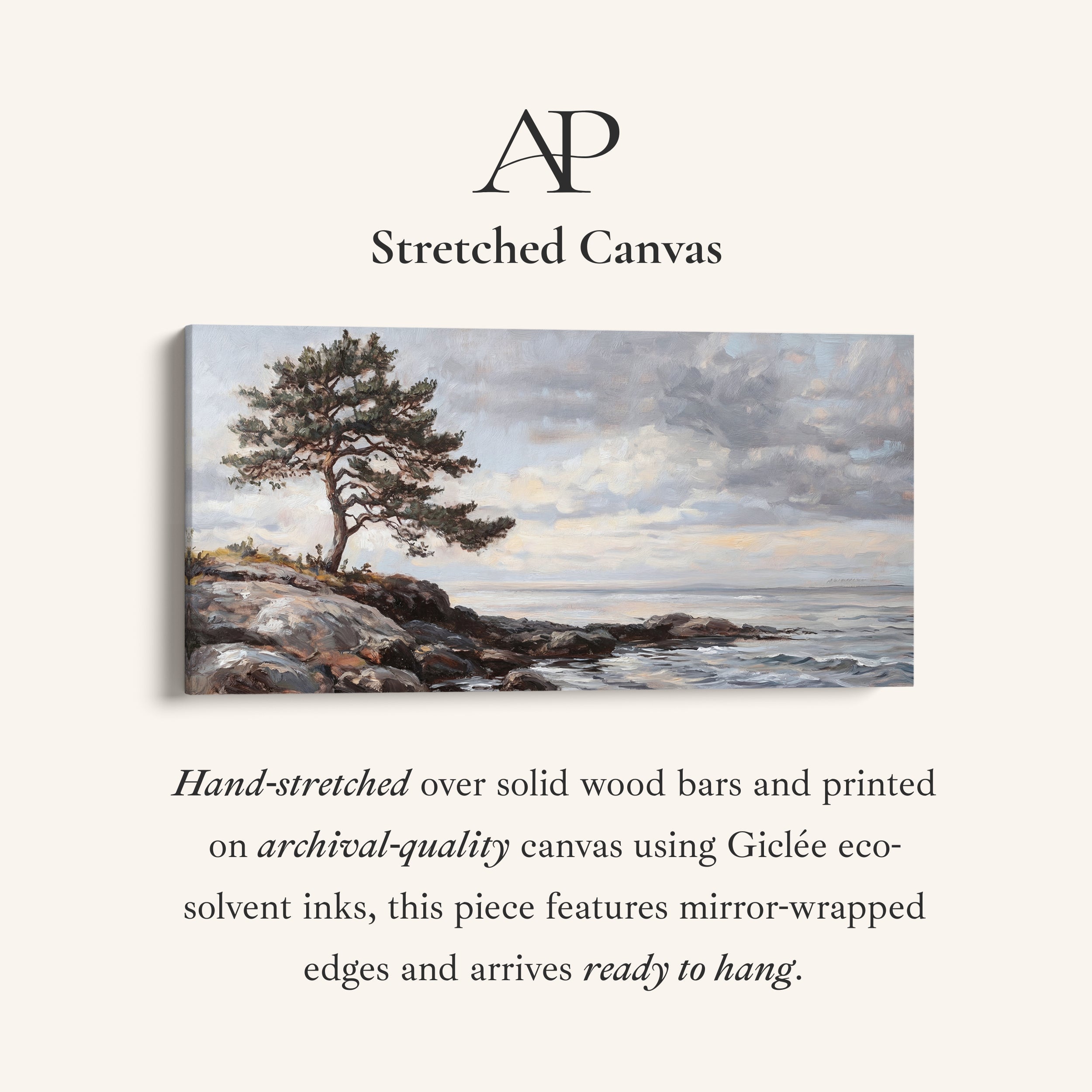 Wide Framed Canvas Coastal Tree And Sea Oversized Wall Decor For Hallway