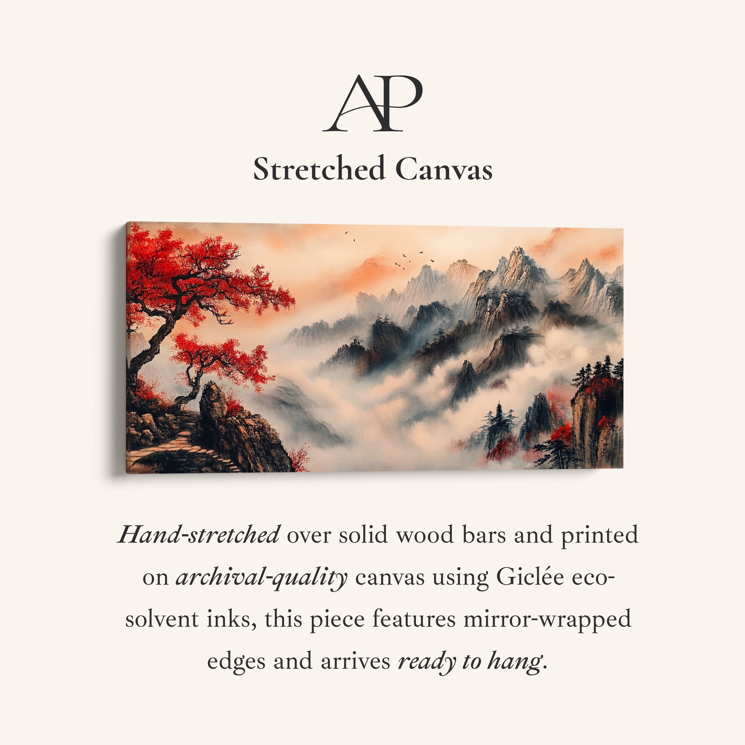 Long Wall Art Red Tree Mountain Landscape Panoramic Canvas Print For Living Room