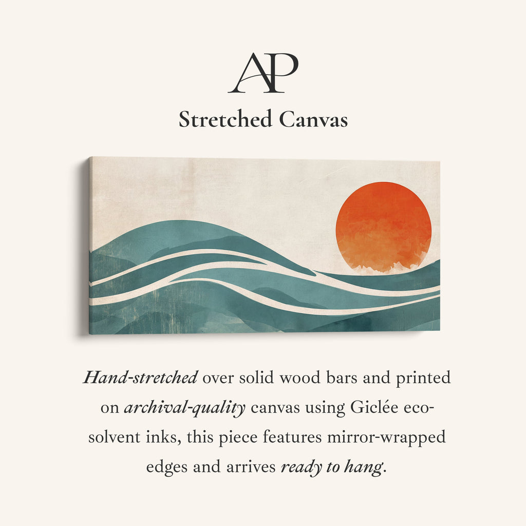 Panoramic Wall Art Minimalist Sun And Waves Framed Canvas Print For Hallway