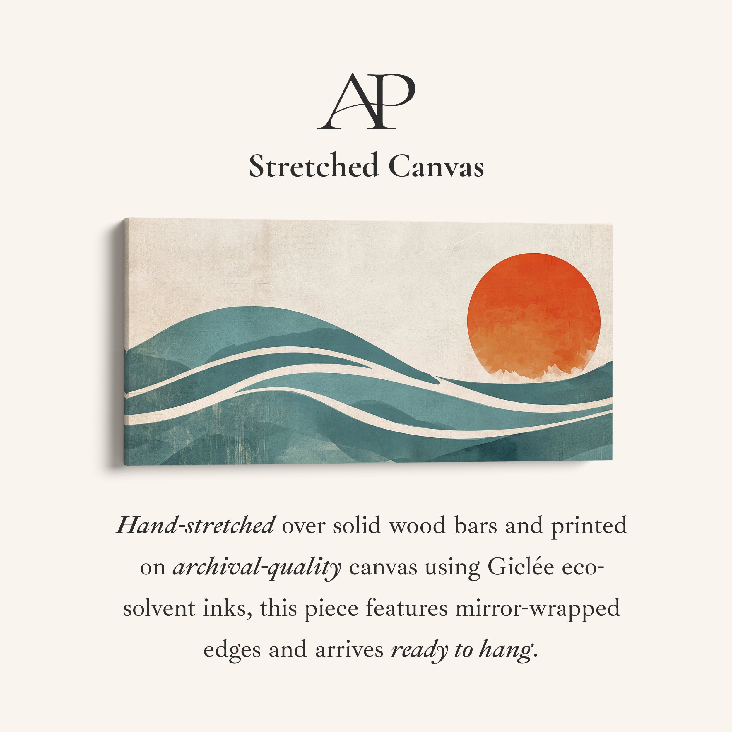 Panoramic Wall Art Minimalist Sun And Waves Framed Canvas Print For Hallway