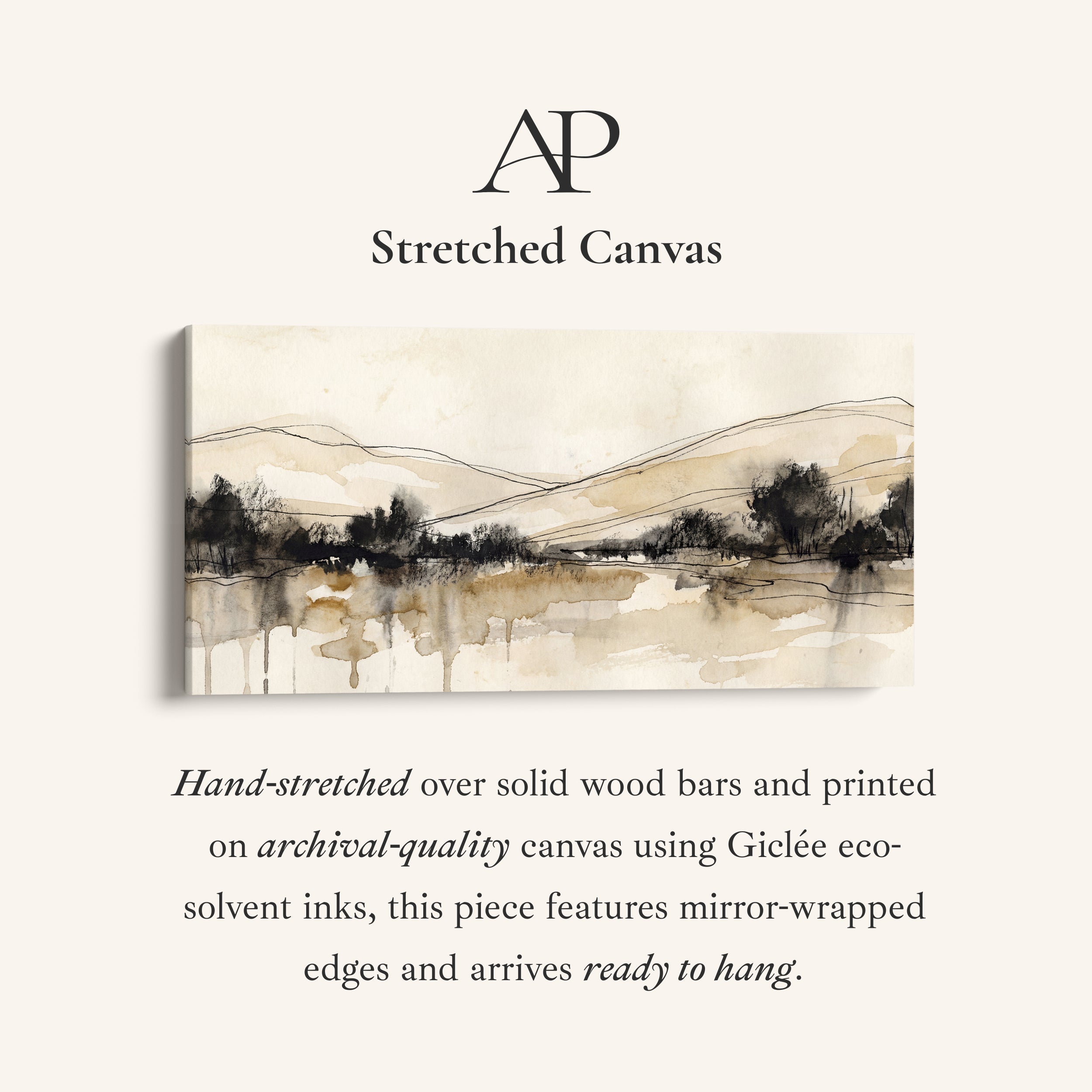 Minimal Ink Landscape Long Wall Art Panoramic Canvas Print Living Room
