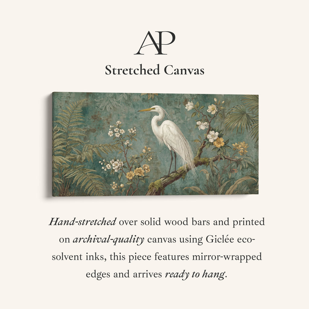 White Heron Horizontal Wall Art Framed Canvas Print For Bedroom