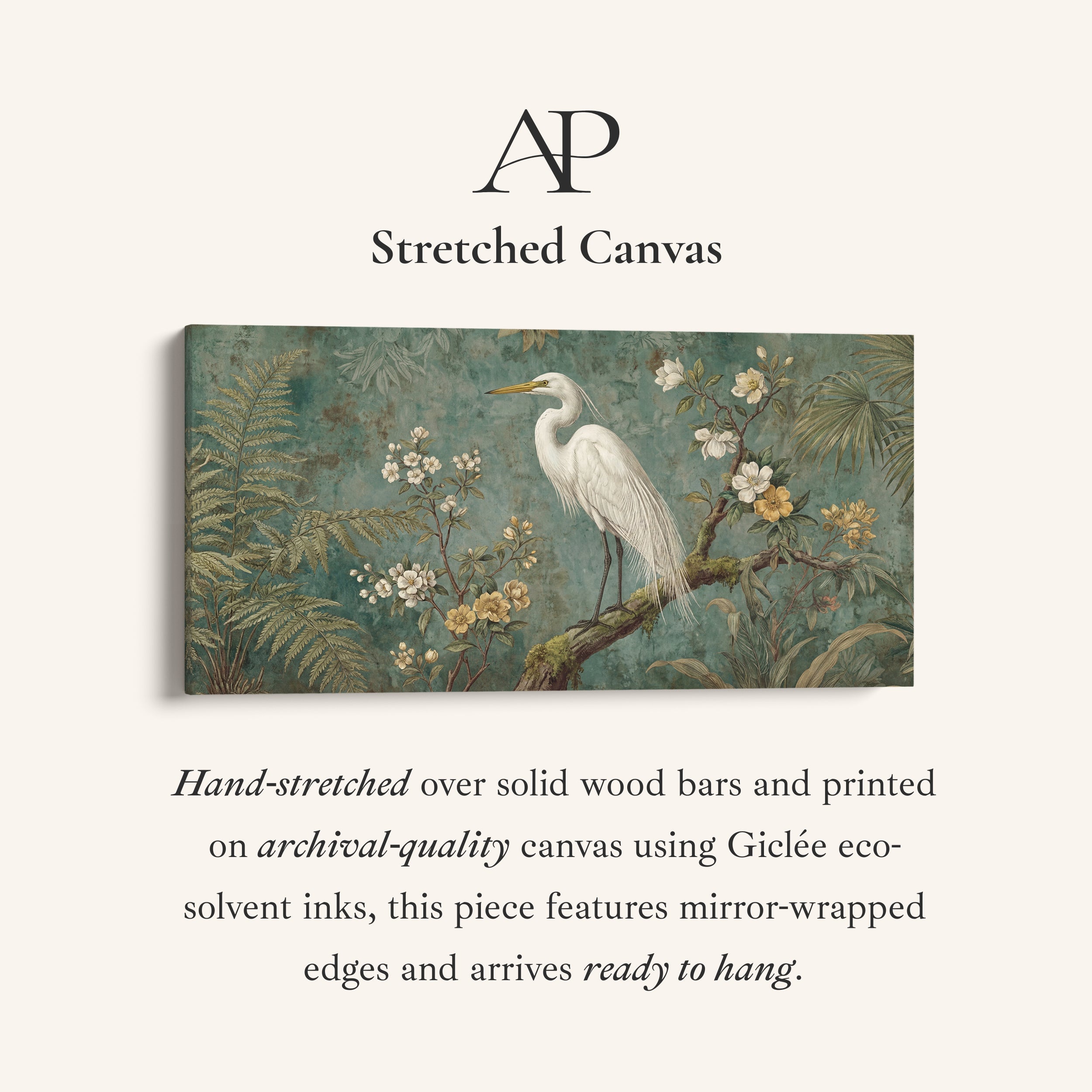 White Heron Horizontal Wall Art Framed Canvas Print For Bedroom
