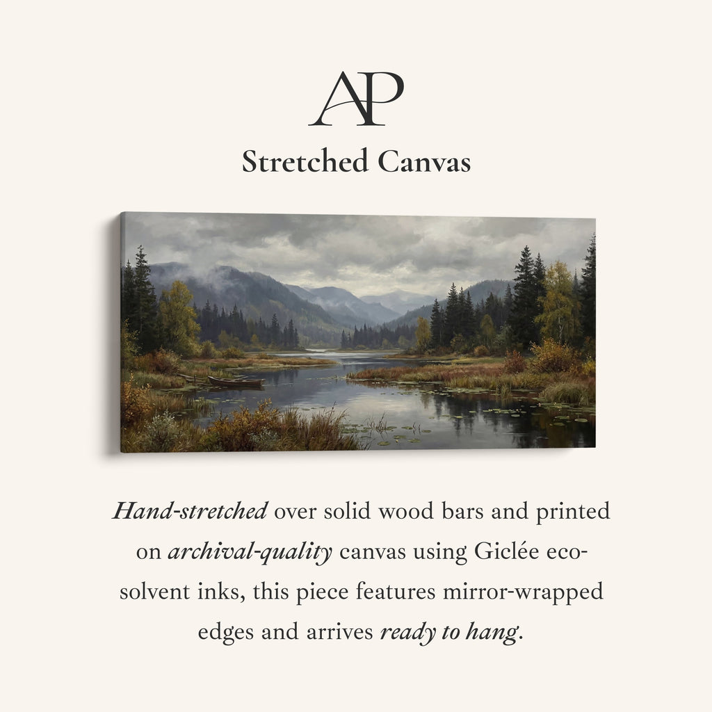 Mountain Lake Above Bed Wall Art Panoramic Canvas Print For Living Room
