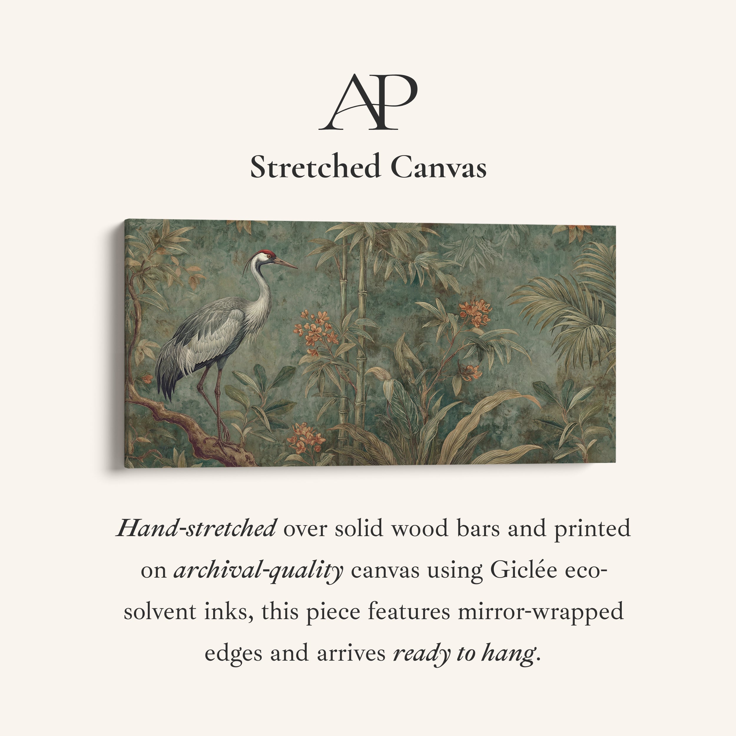 Crane With Bamboo Bedroom Wall Art Extra Wide Canvas For Office