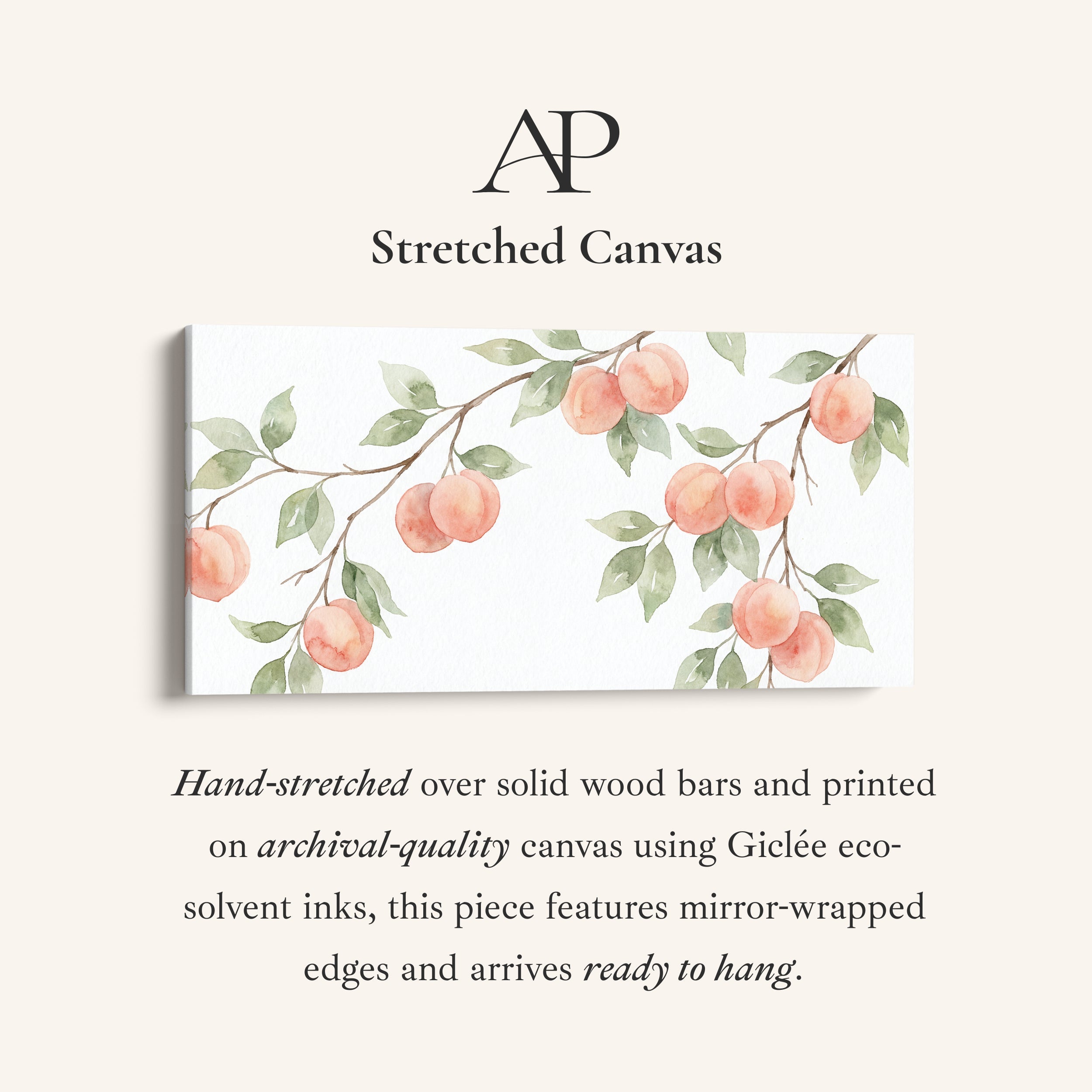 Peach Branches Wide Framed Canvas Extra Wide Canvas For Kitchen