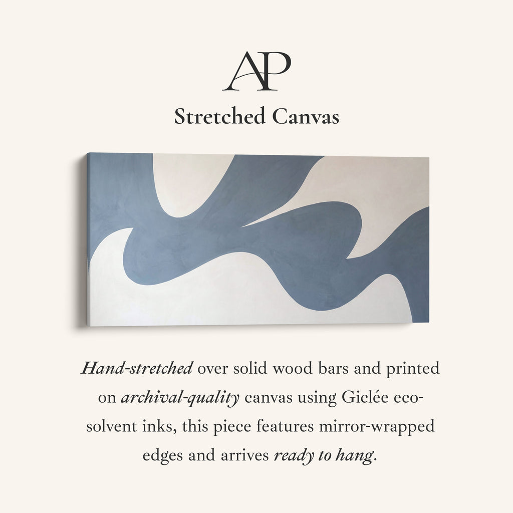 Blue Abstract Flowing Shape Horizontal Wall Art Framed Canvas Print For Living Room