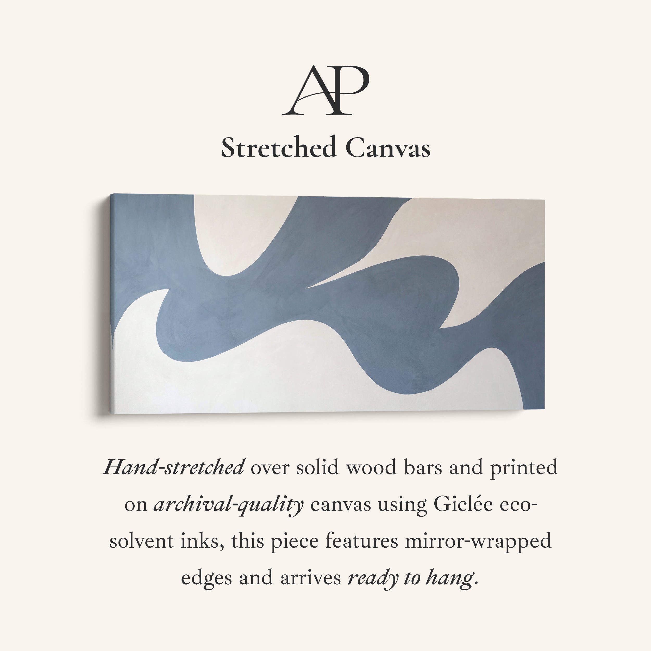 Blue Abstract Flowing Shape Horizontal Wall Art Framed Canvas Print For Living Room