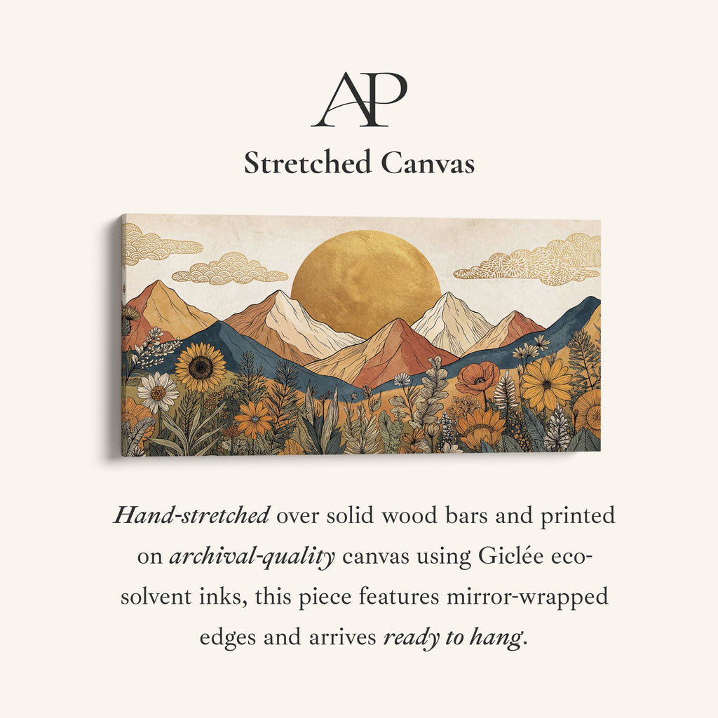 Stylised Mountain And Sun Large Wall Art Oversized Wall Decor For Living Room