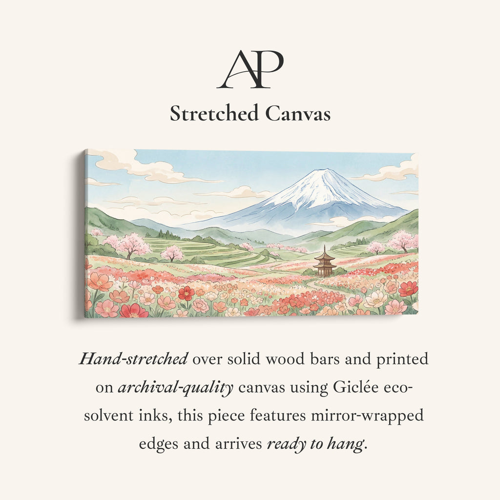 Mount Fuji Flower Field Long Wall Art Extra Wide Canvas For Living Room
