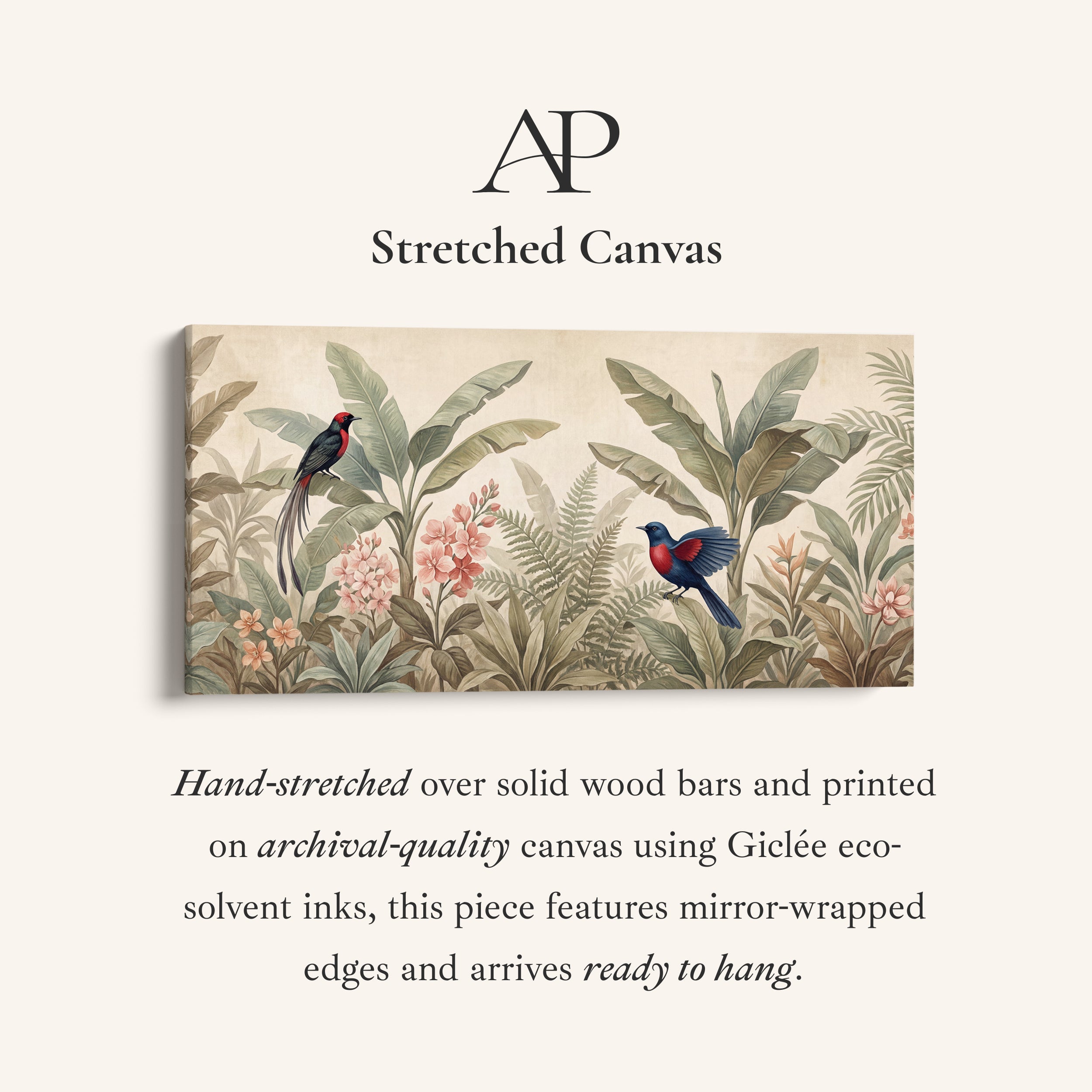 Tropical Birds Among Leaves Horizontal Wall Art Statement Wall Decor For Living Room