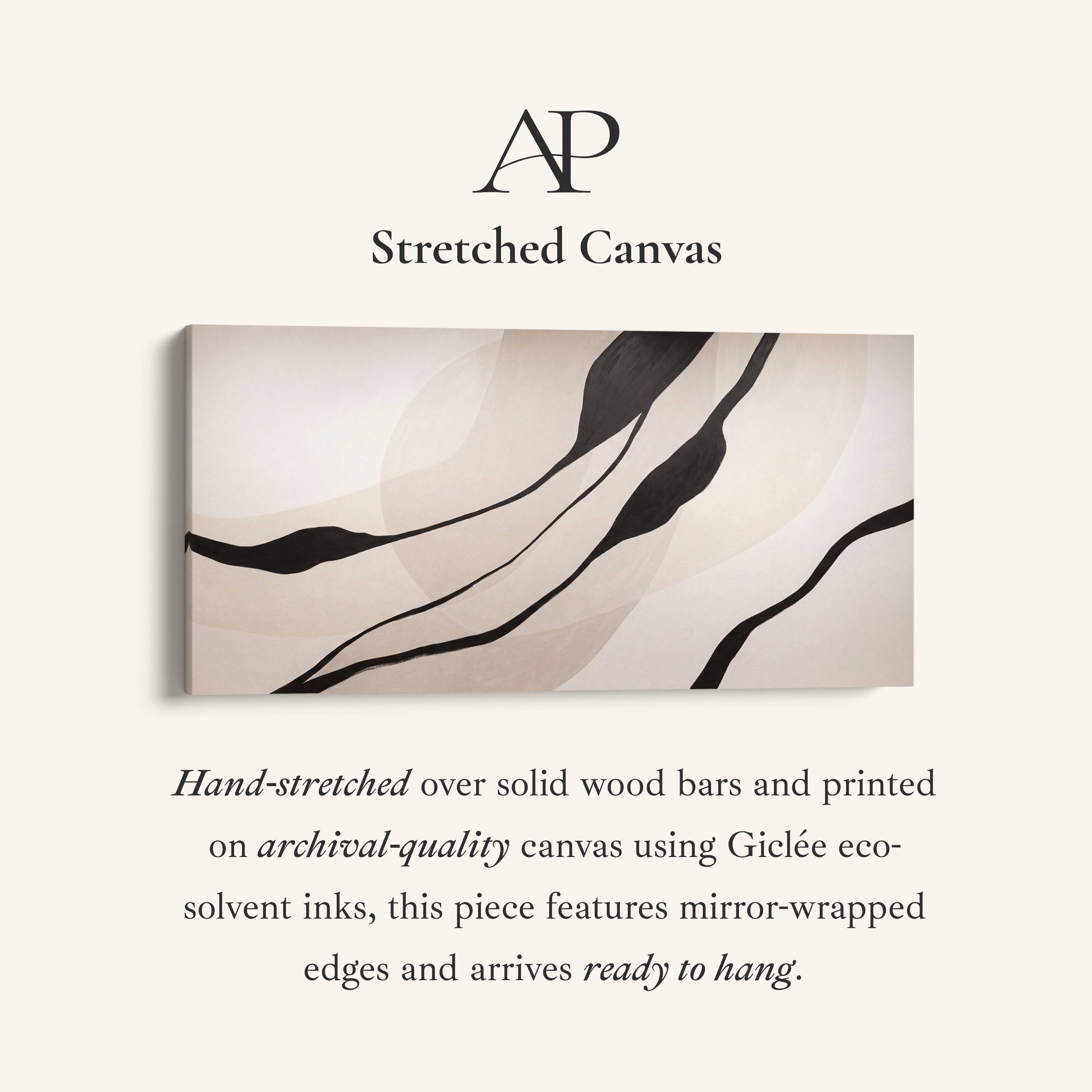 Bedroom Wall Art Black Organic Lines Extra Wide Canvas Office