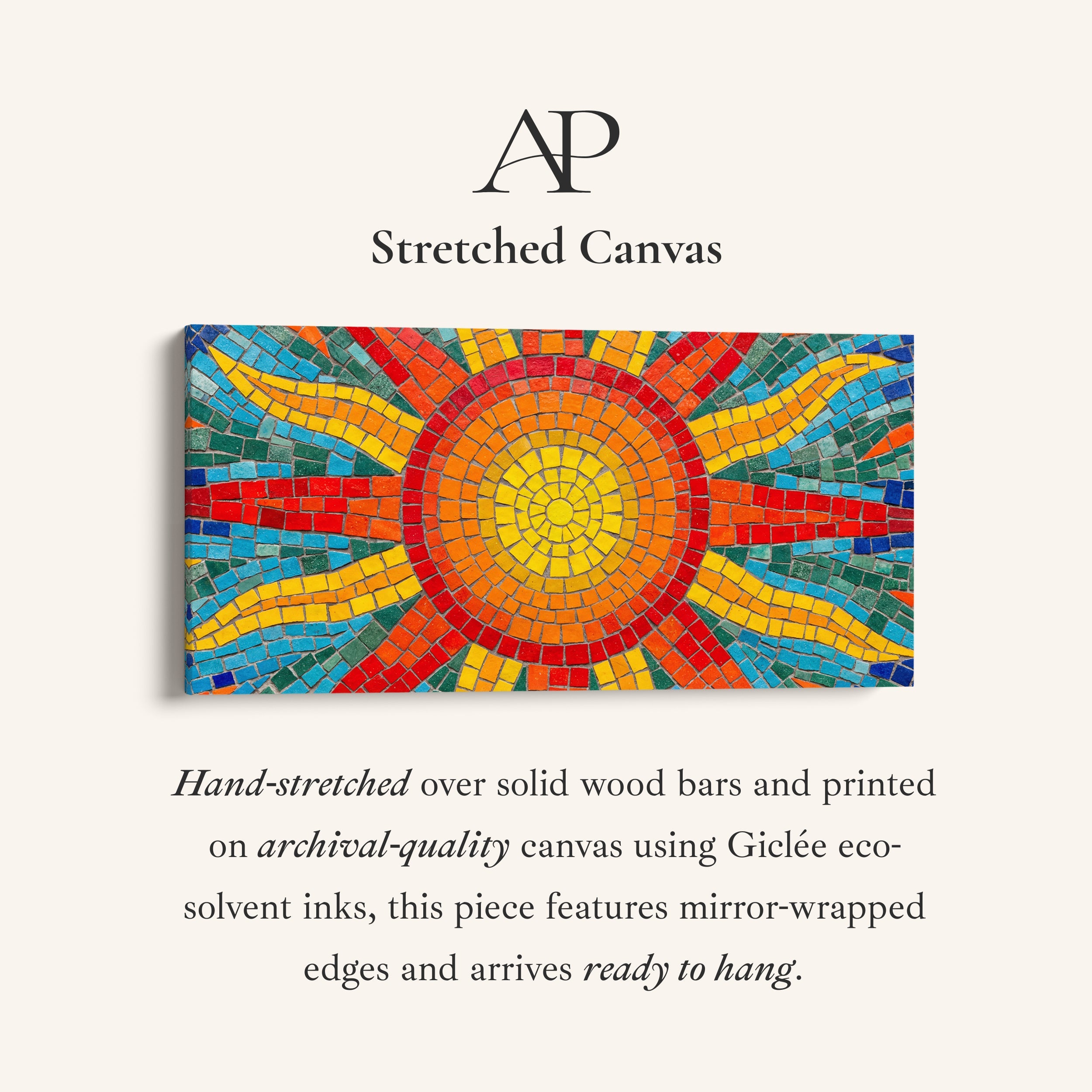 Wide Canvas Mosaic Sun Pattern Panoramic Canvas Print Living Room