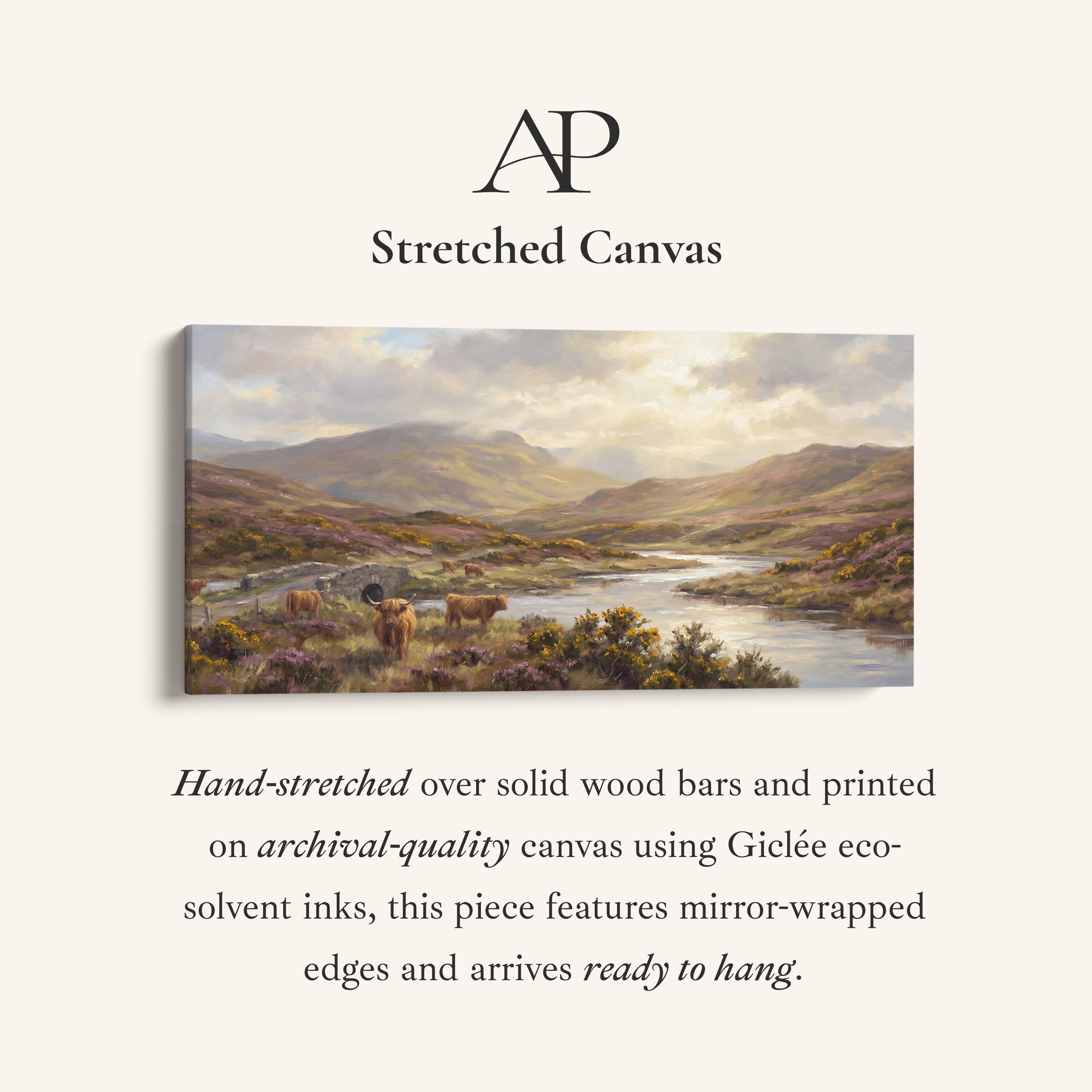 Highland Cows above soft wall art Extra Wide Canvas Office