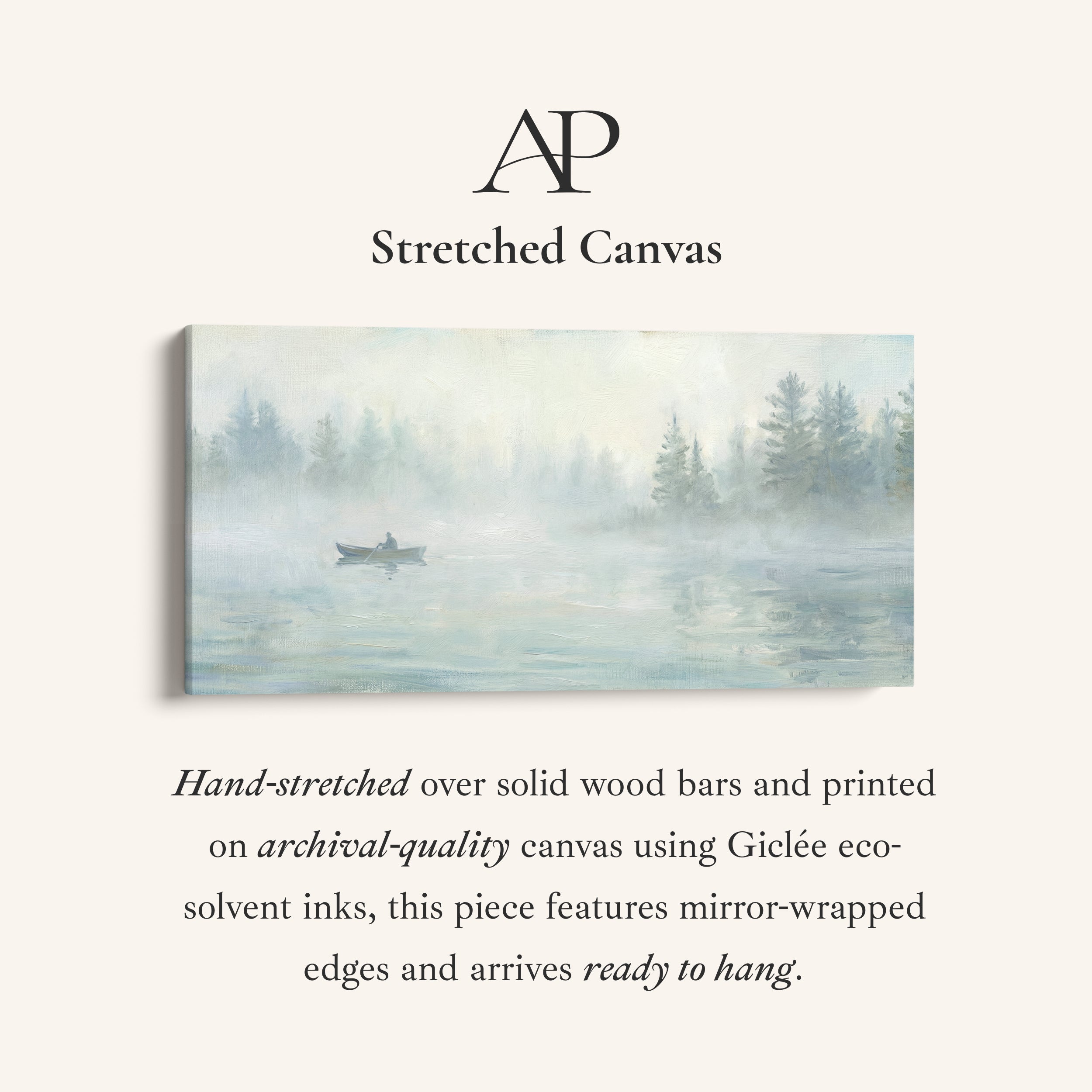Misty Lake Boat large wall art Horizontal Canvas Print Office