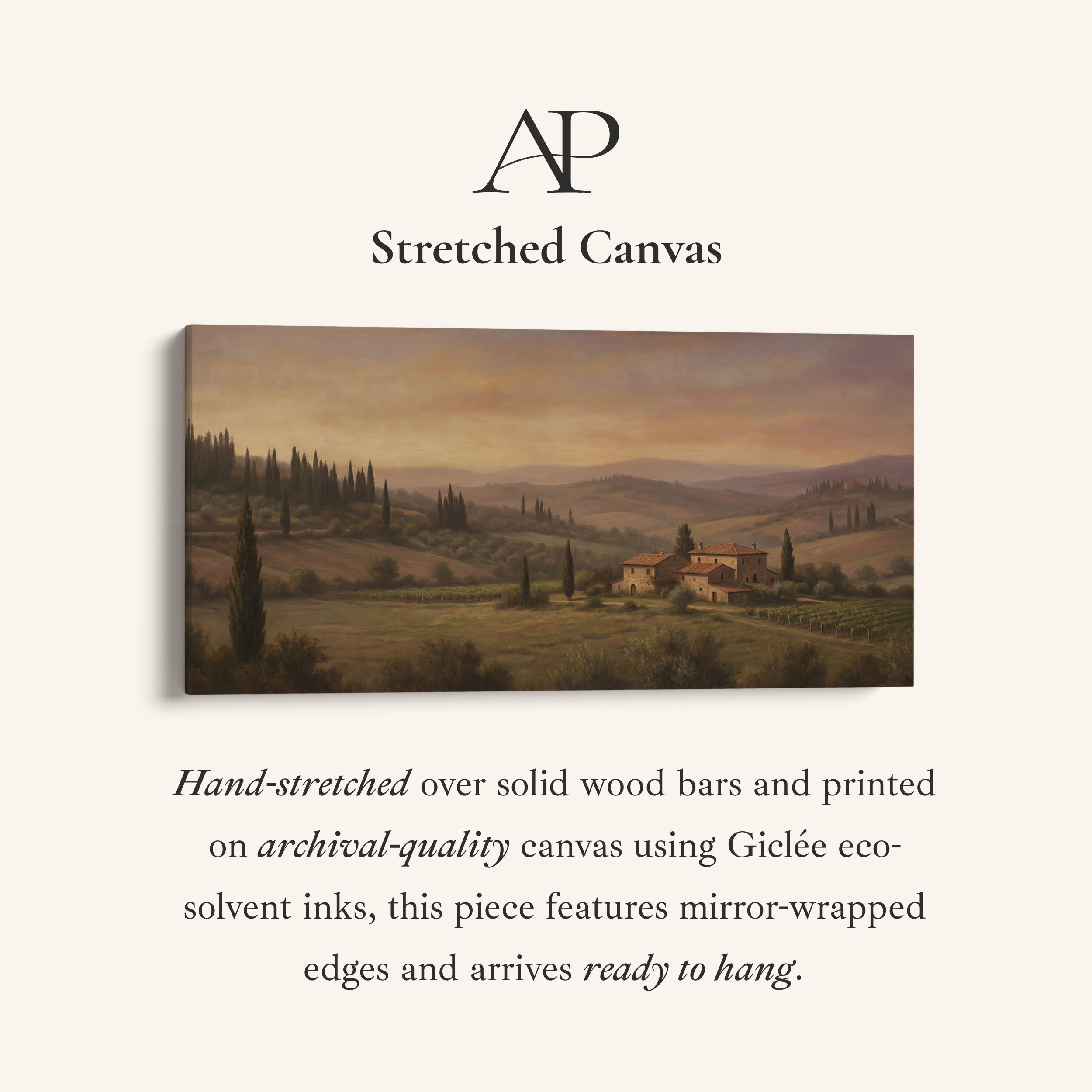 Tuscan Countryside Villa Above Soft Wall Art Panoramic Canvas Print For Living Room