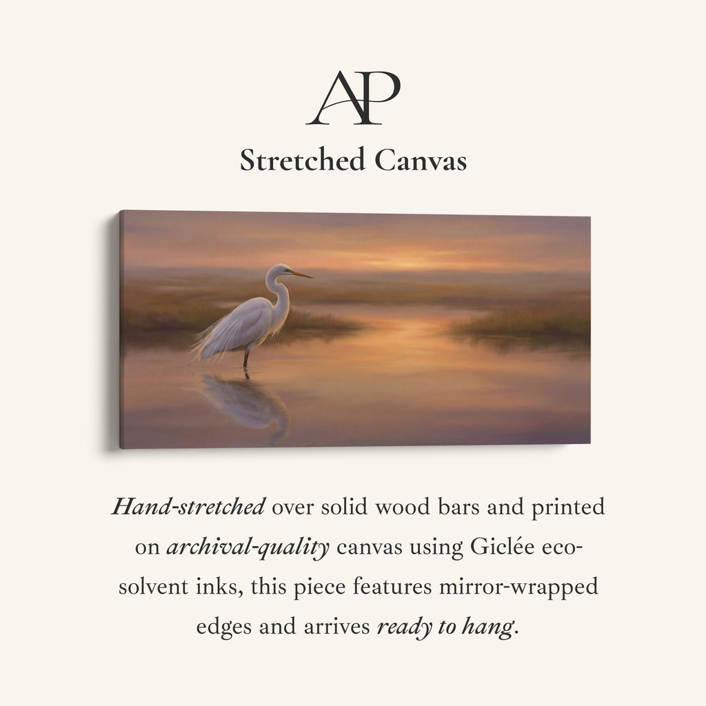 White Heron Long Wall Art Panoramic Canvas Print For Kitchen