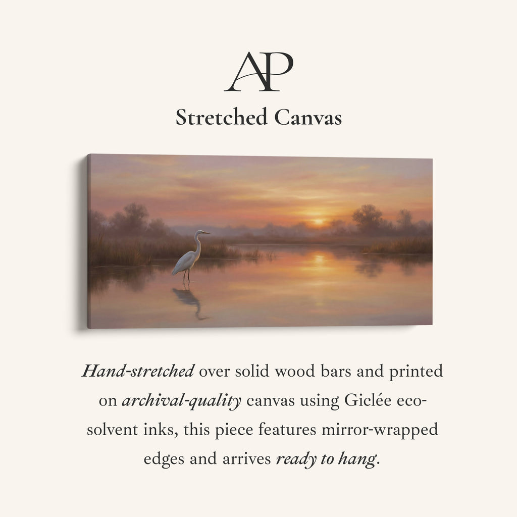 White Heron At Sunrise Horizontal Wall Art Oversized Wall Decor For Office