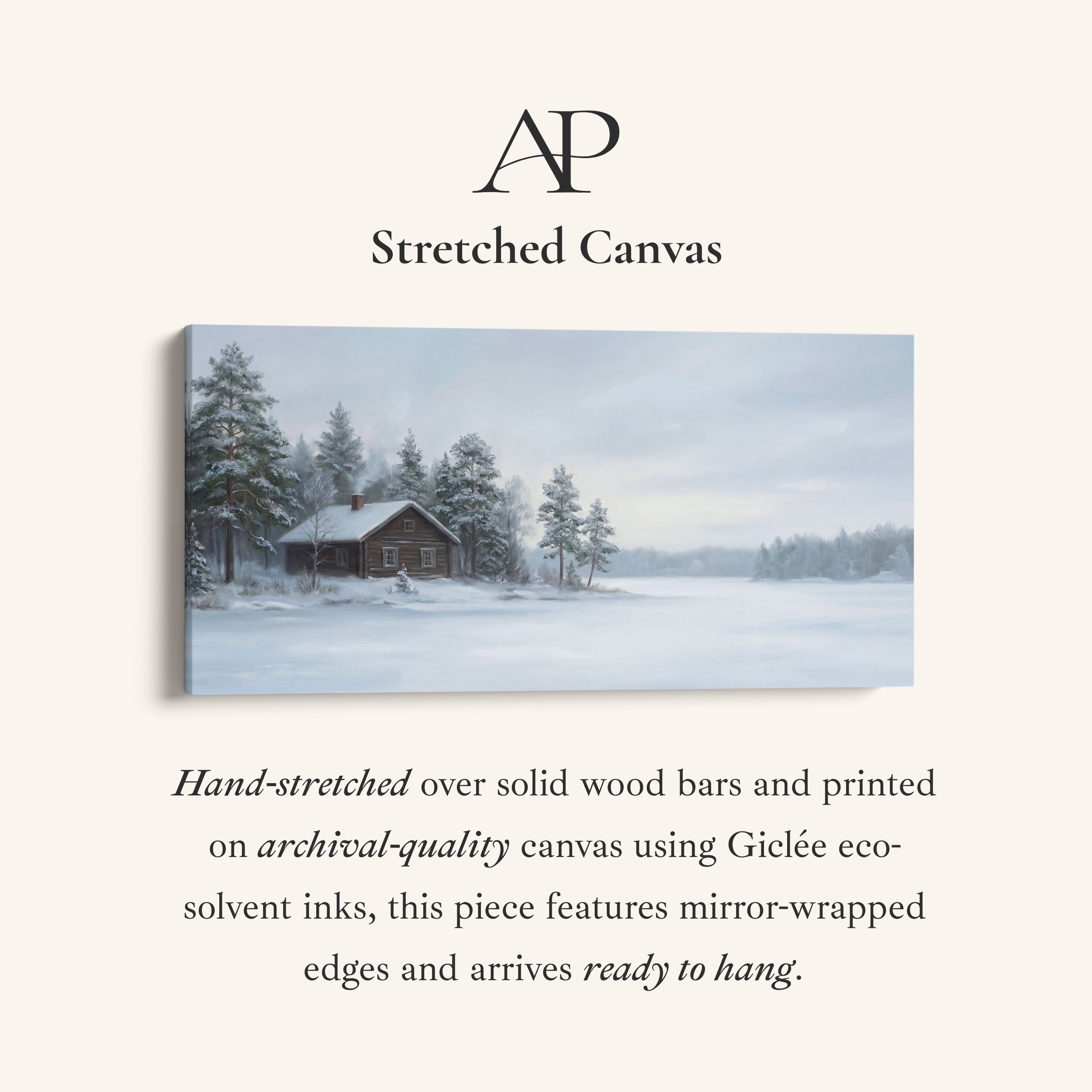 Snowy Cabin horizontal wall art Framed Canvas Print For Bedroom